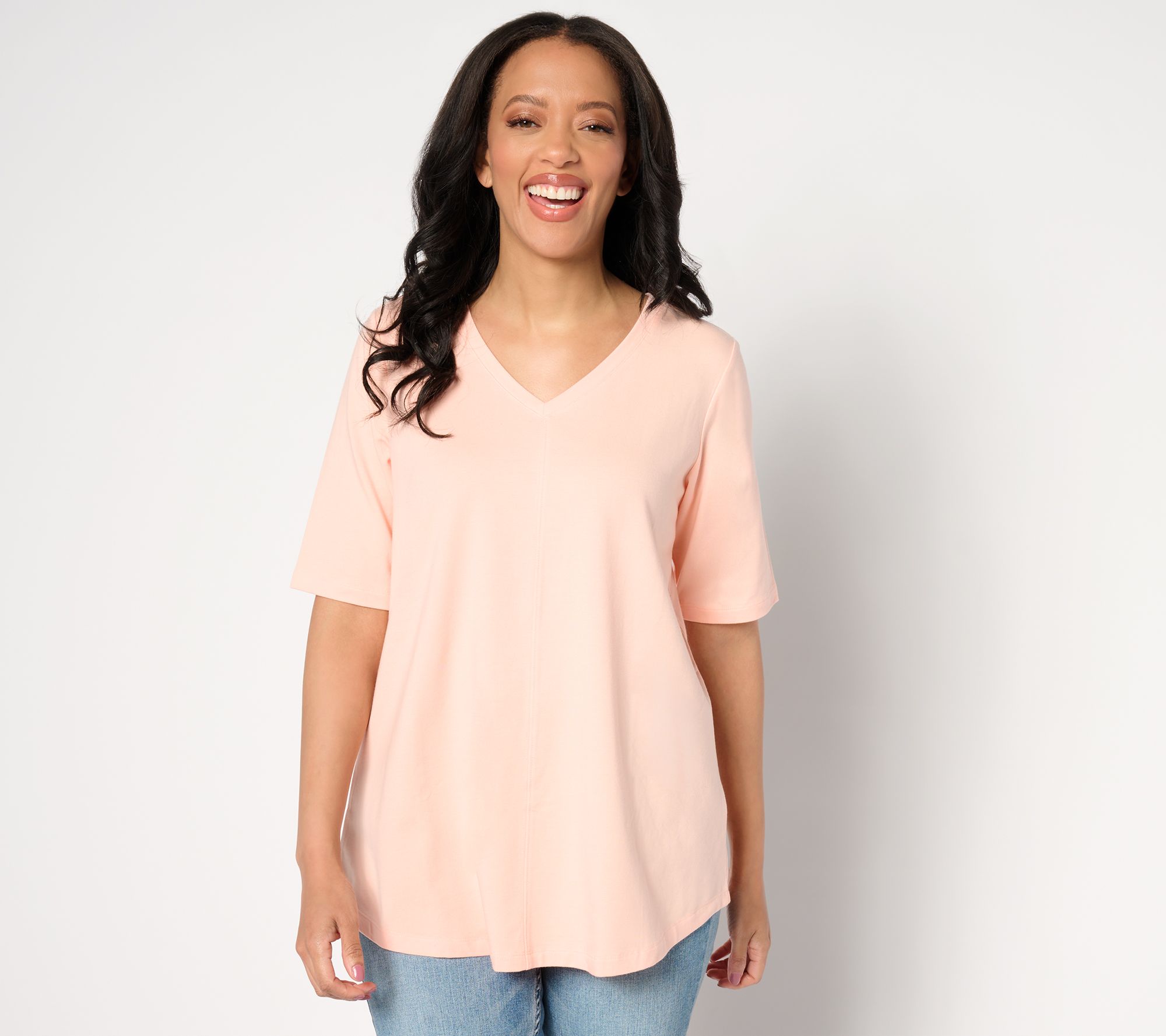 Denim & Co. Essentials Elbow Sleeve Top with Seaming Detail - QVC.com