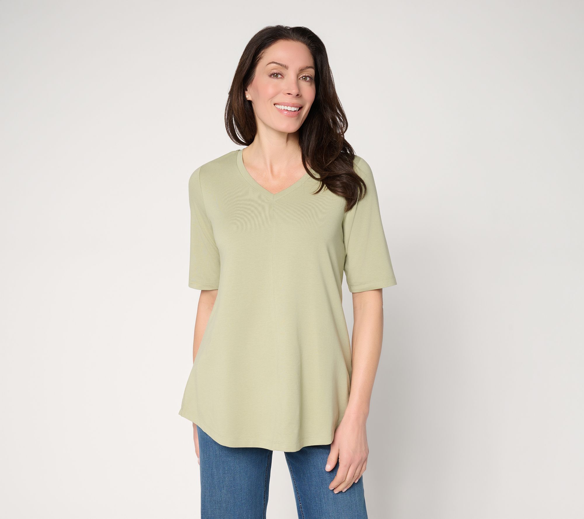 Denim & Co. Essentials Elbow Sleeve Top with Seaming Detail