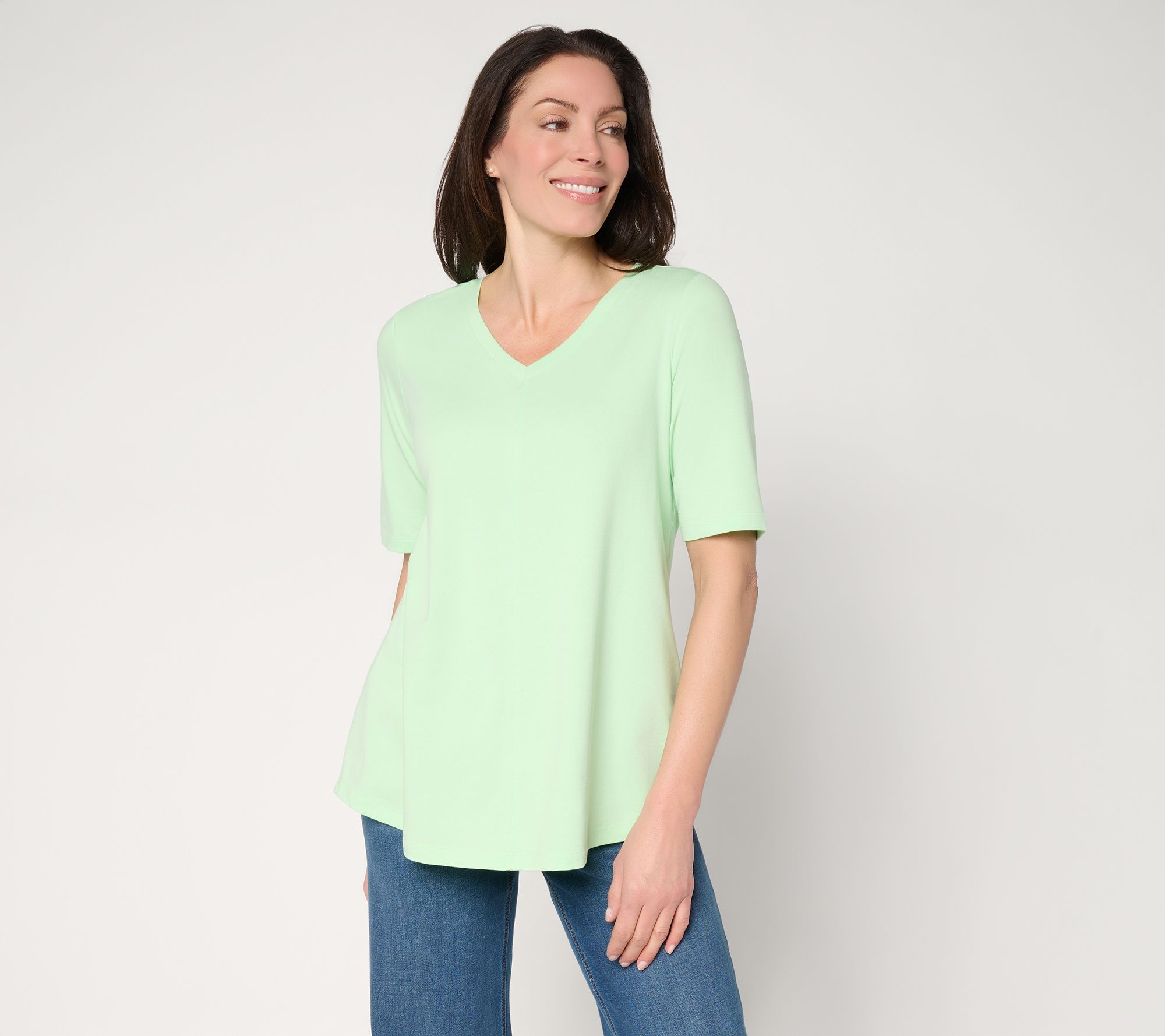 Denim & Co. Essentials Elbow Sleeve Top with Seaming Detail