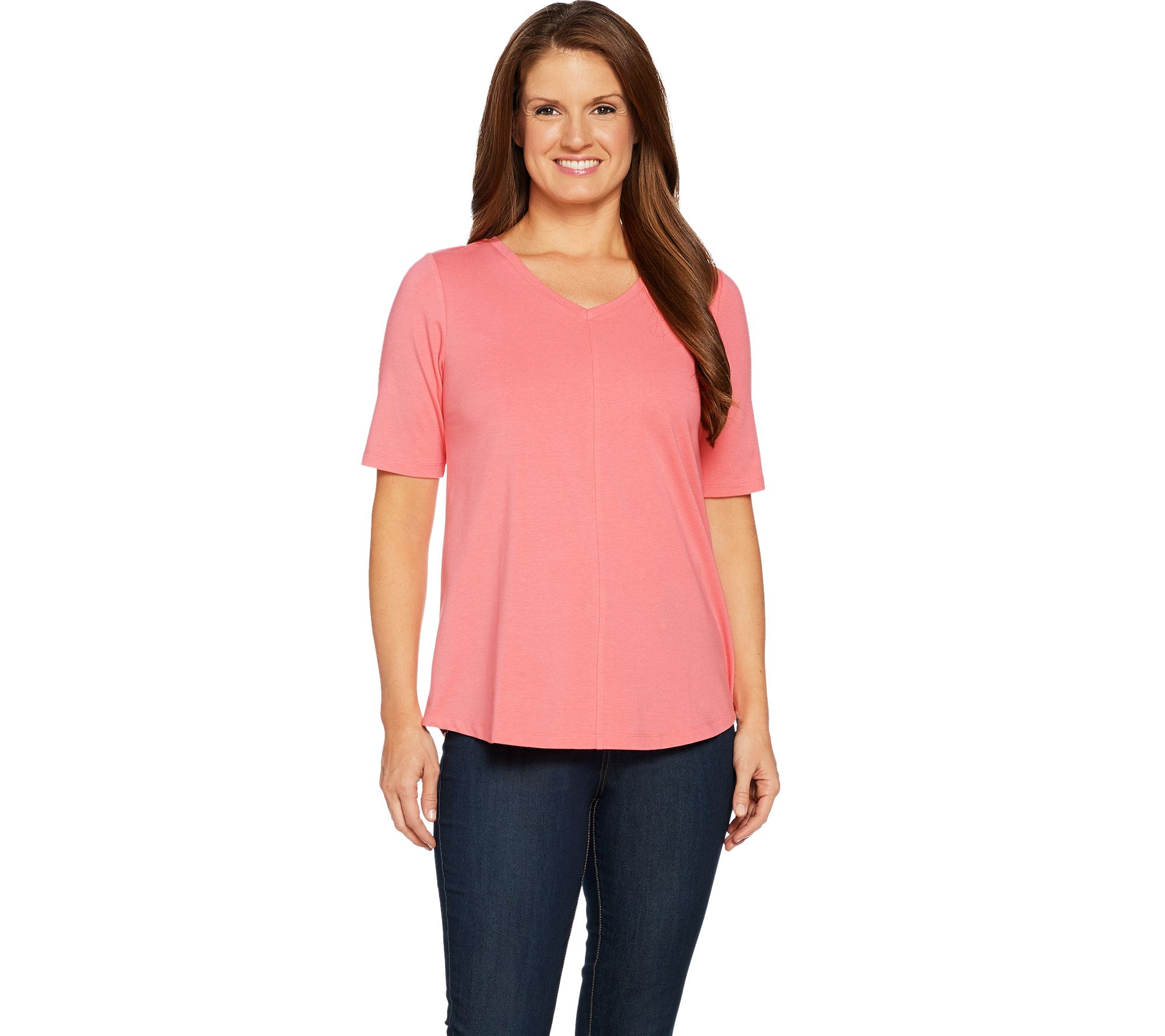 Denim & Co. Essentials Elbow Sleeve Top with Seaming Detail