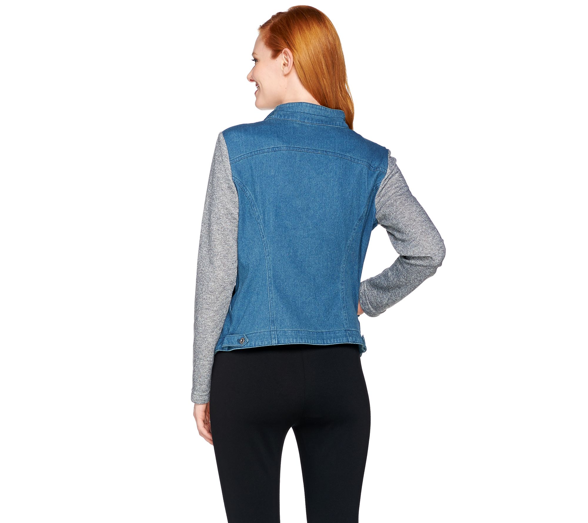 Lisa Rinna Collection Denim Jacket with French Terry Sleeves - QVC.com