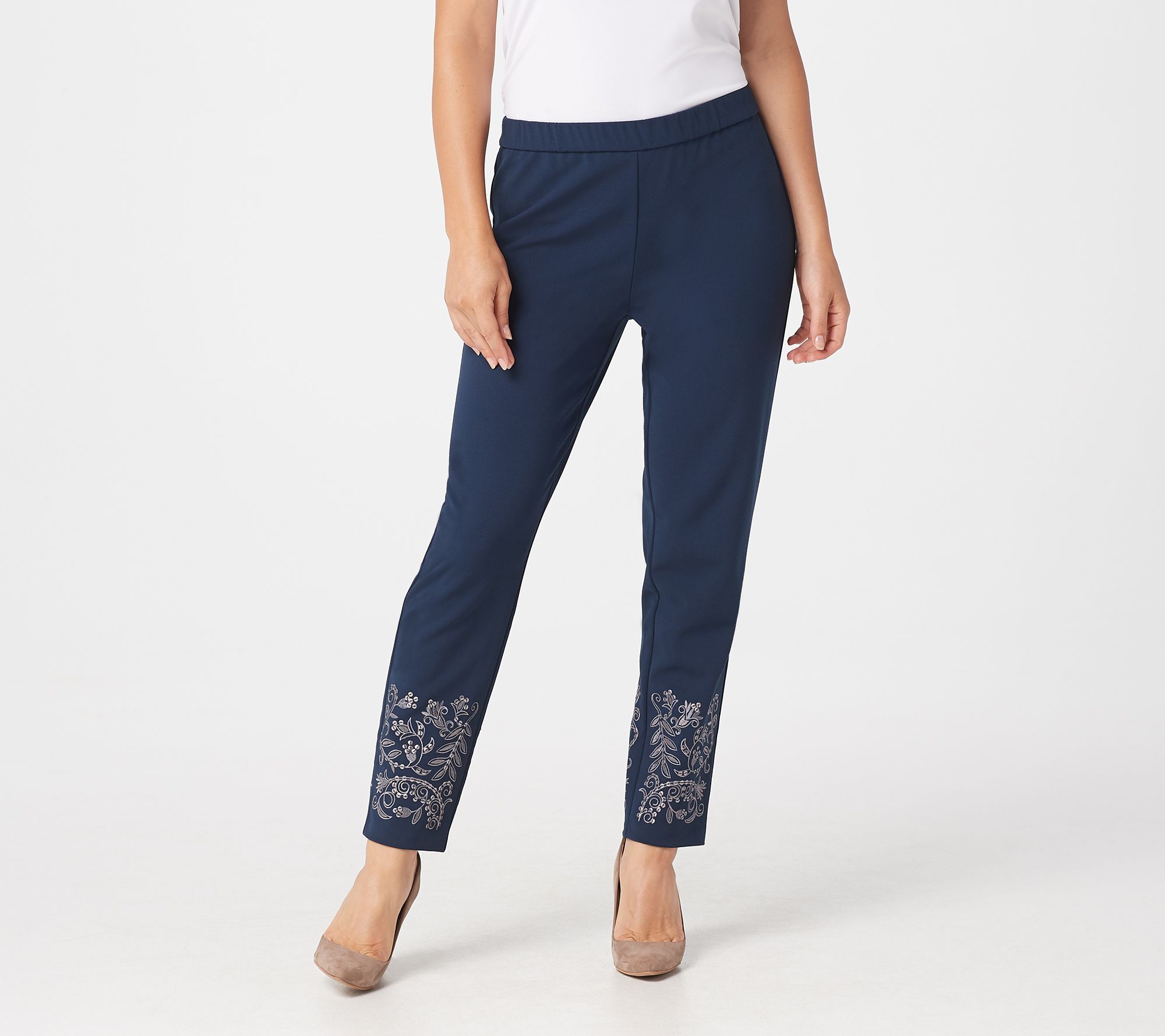 Dennis Basso Luxe Crepe Pull-On Slim-Leg Ankle Pants - QVC.com