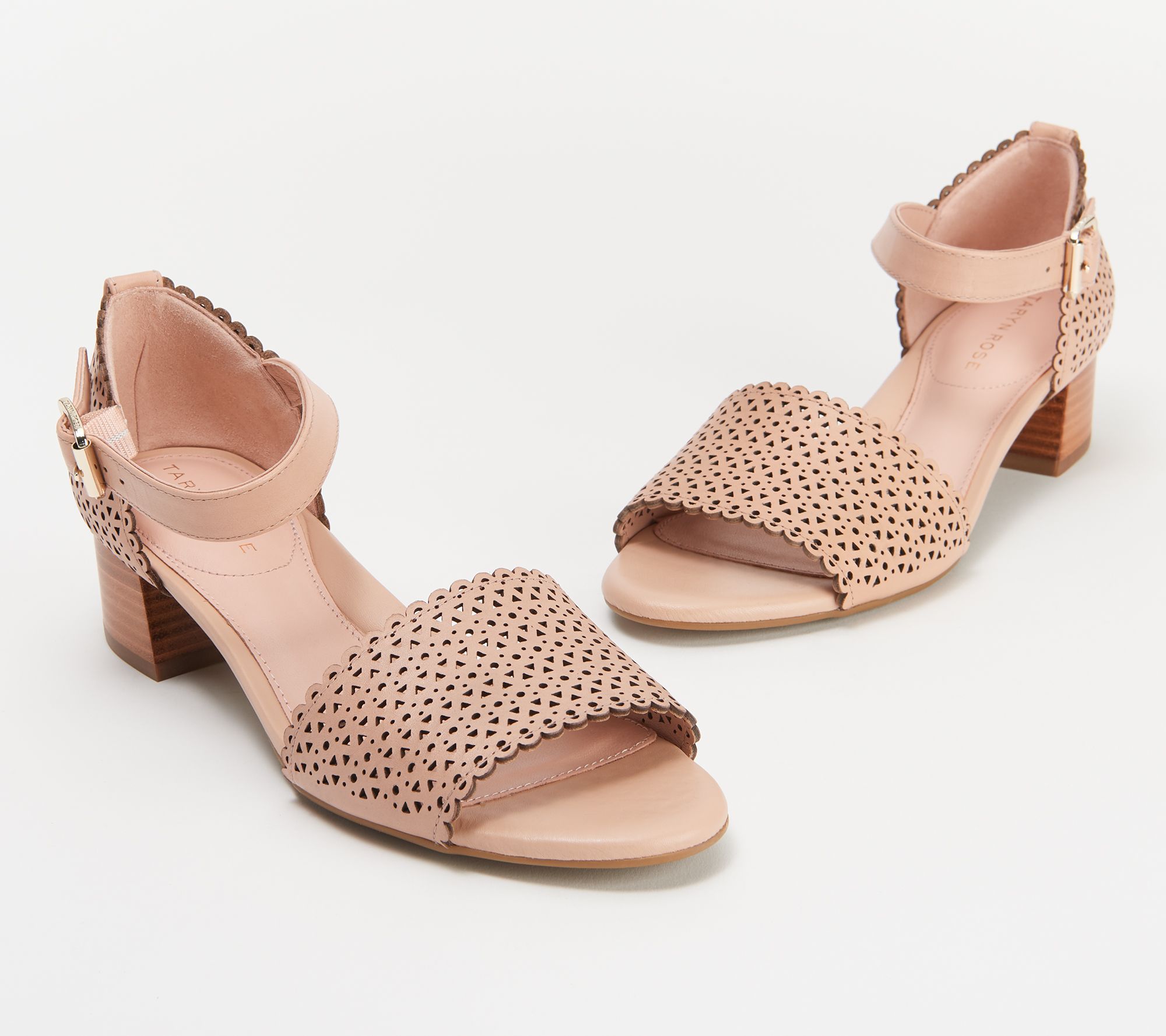 Taryn Rose Perforated Leather Heeled Sandals - - A374386