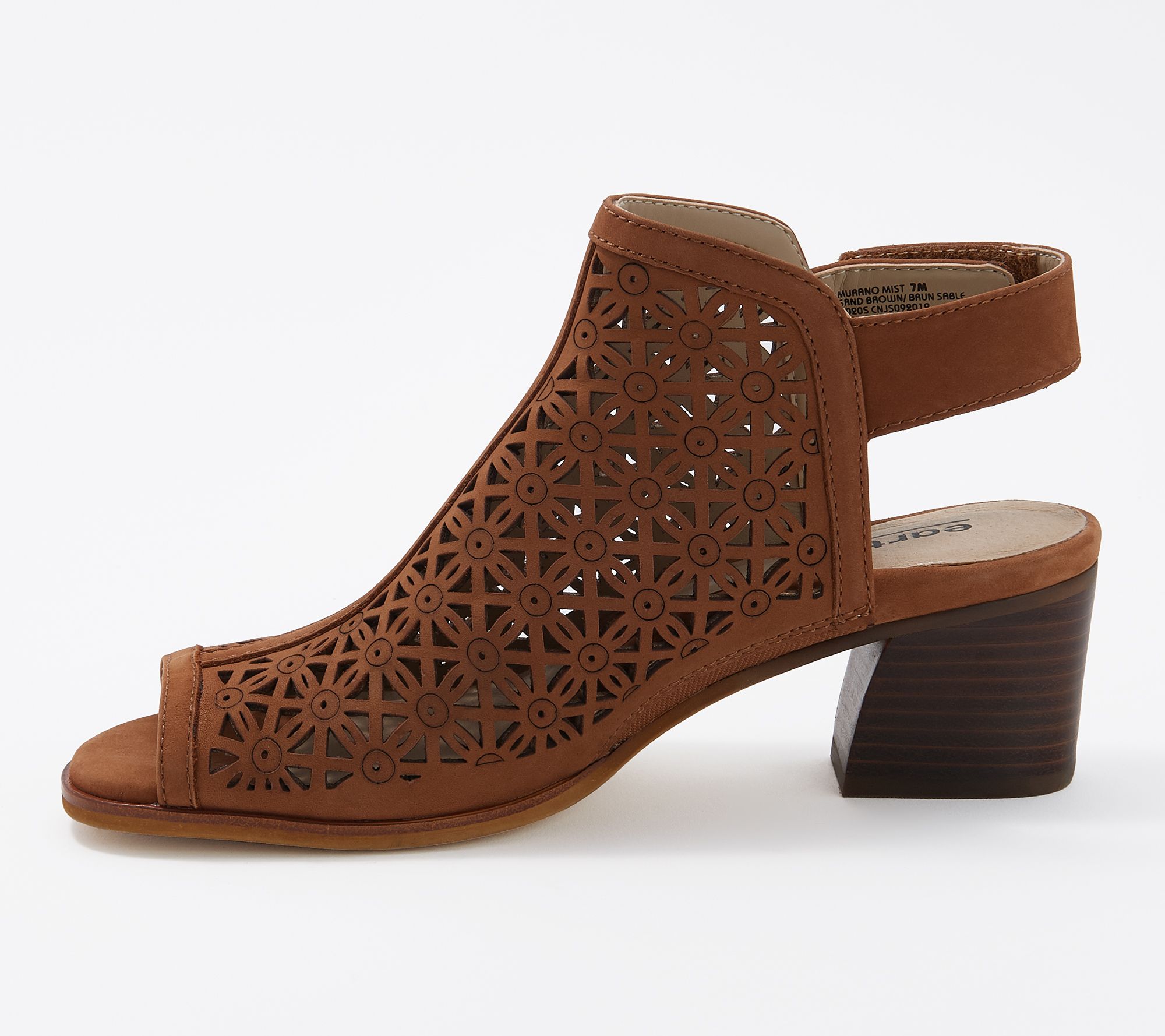 Earth Perforated Leather Heeled Sandal - Murano Mist - QVC.com
