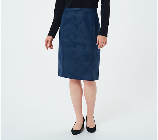 Susan Graver Printed Faux Suede Pull-On Pencil Skirt