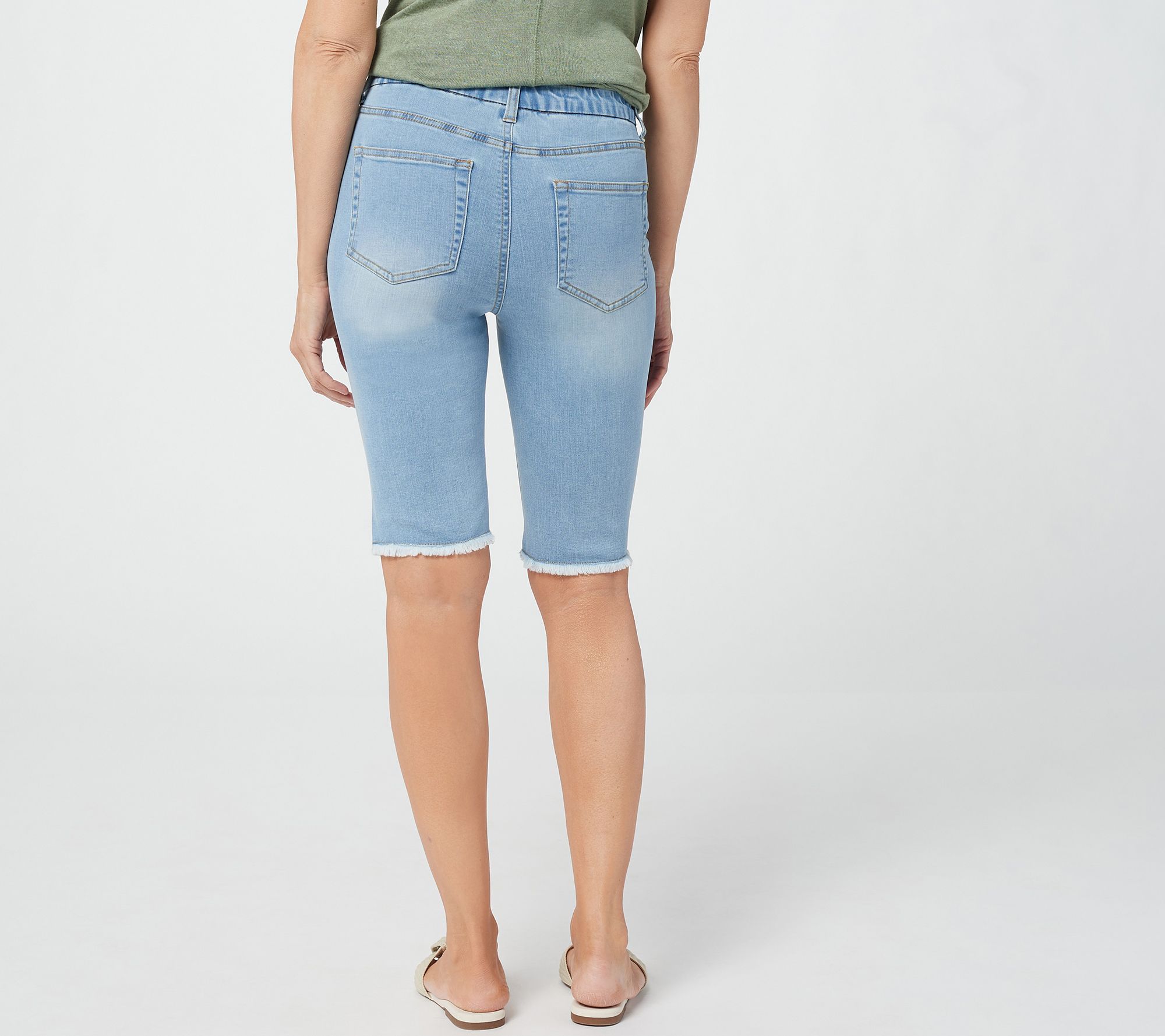 Denim & Co. Easy Stretch Denim Frayed Hem Bermuda Shorts Indigo