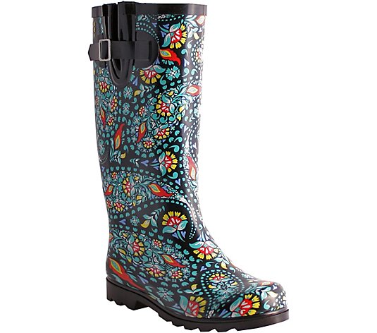 Nomad Rubber Black & Green Paisley Rain Boots -Puddles