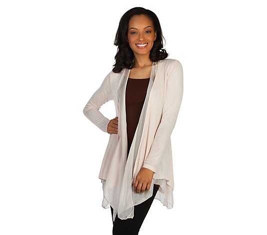 skinnytees Knit Open Front Cardigan with Silk - QVC.com
