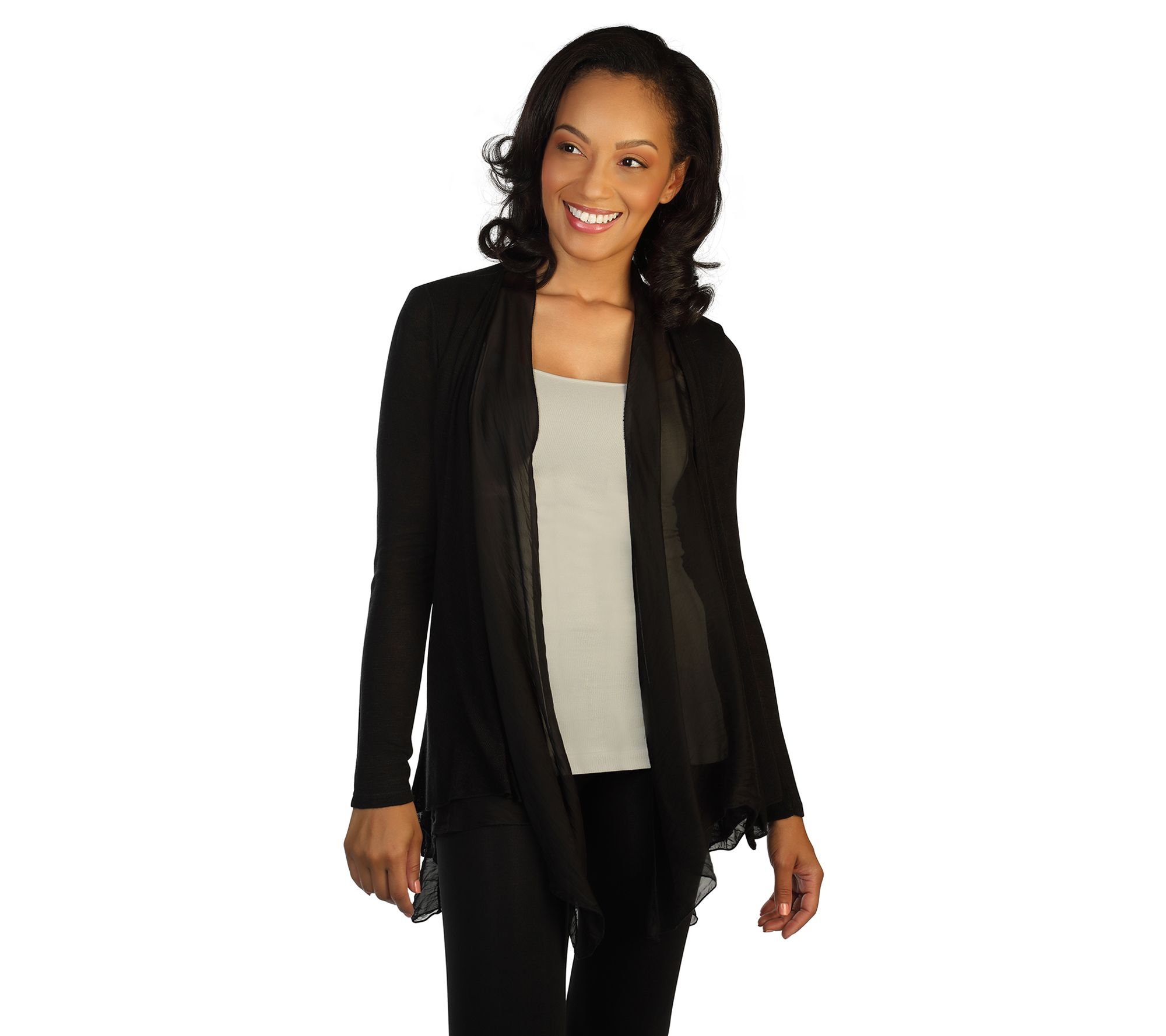 skinnytees Knit Open Front Cardigan with Silk