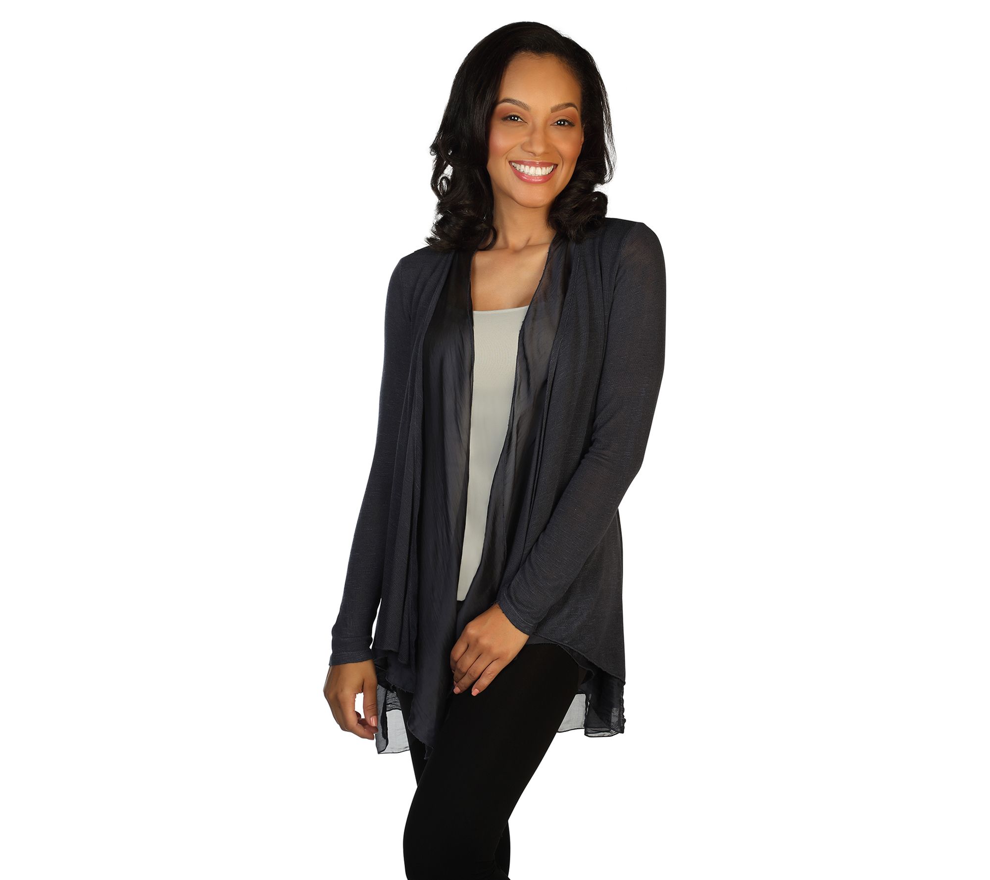 skinnytees Knit Open Front Cardigan with Silk
