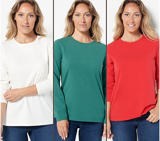 Denim & Co. Essentials Perfect Jersey Long-Sleeve Top 3-Pack