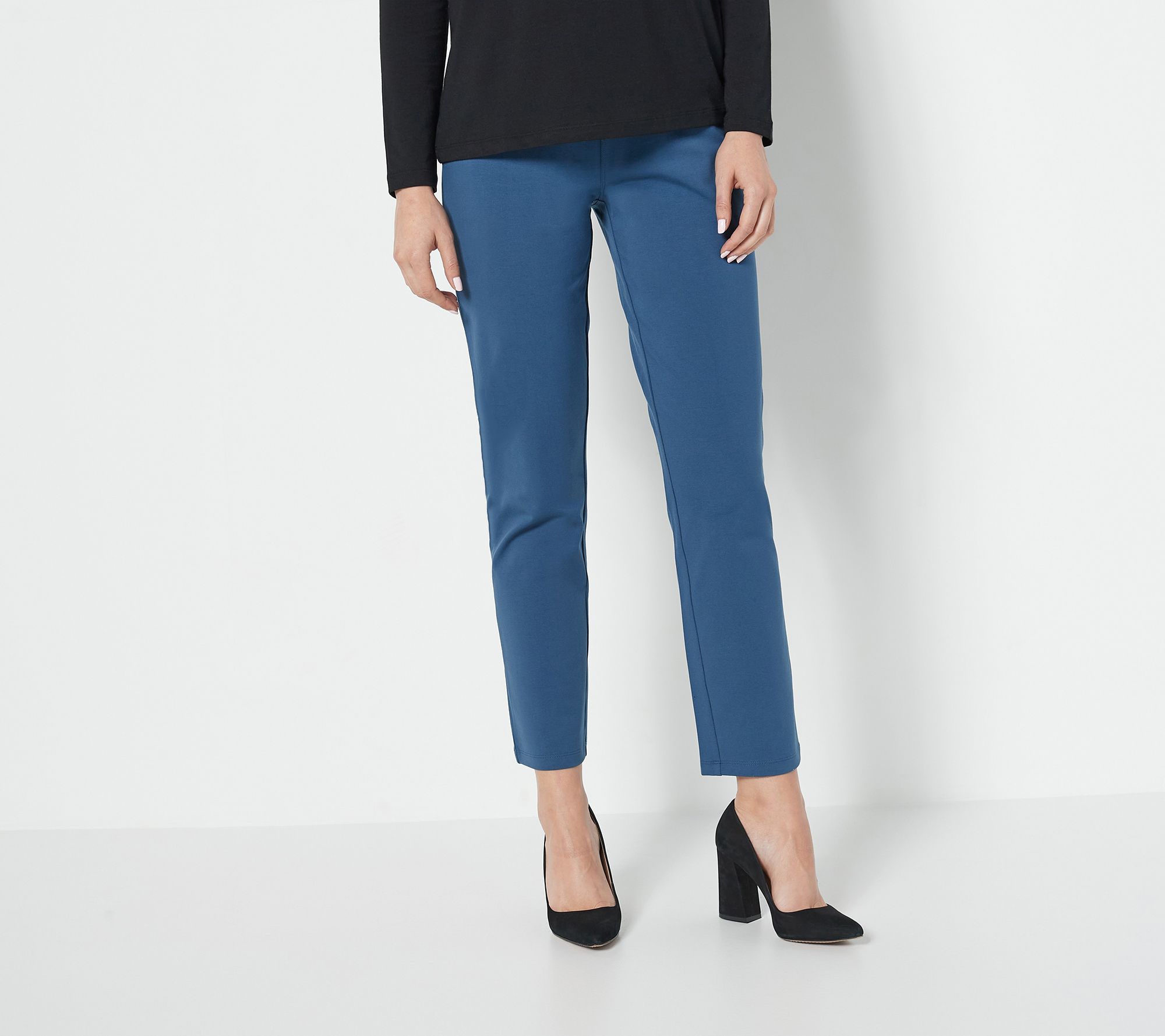 Susan Graver Weekend Premium Stretch Crop Pants with Button Navy, Petite  Medium