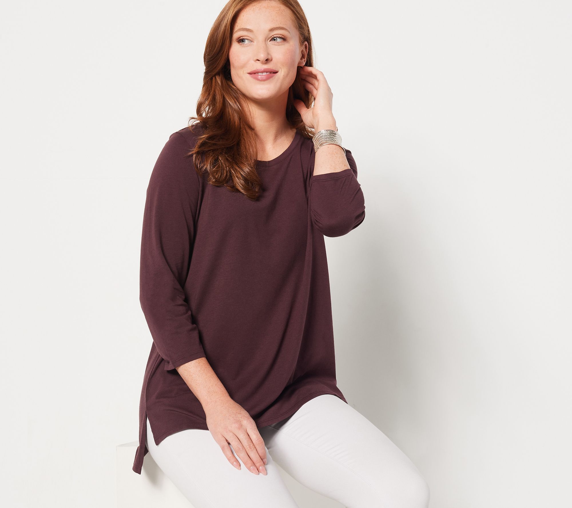 LOGO Principles by Lori Goldstein 3/4 Sleeve Hi-Low Hem Top