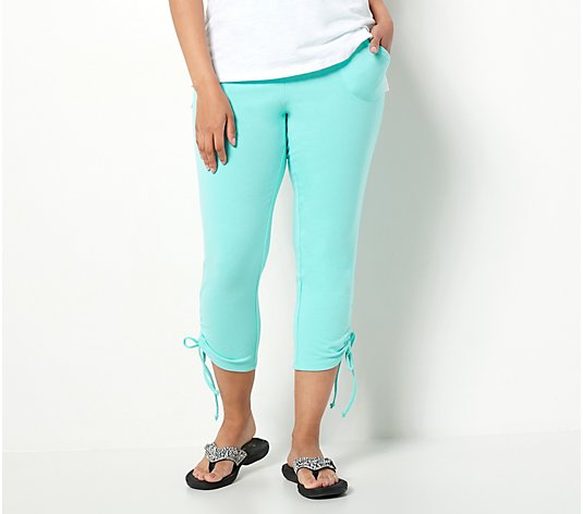 Belle Beach by Kim Gravel Reg French Terry Rouched Side Cropped Pants