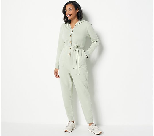 Encore by Idina Menzel Petite Soft French Terry Hooded Jumpsuit