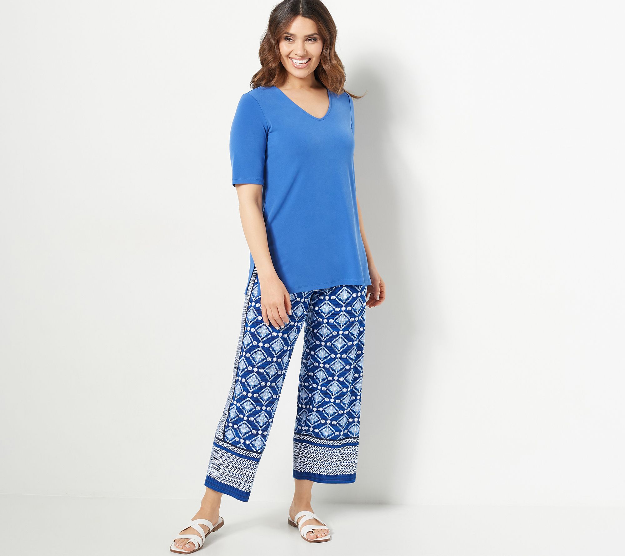 Susan Graver Petite Printed Liquid Knit Pull-On Crop Pants