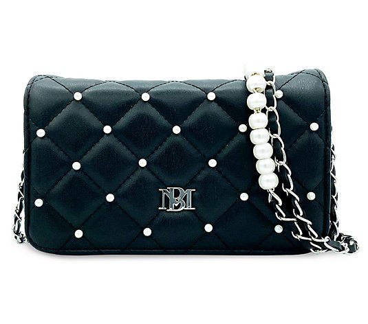 Badgley Mishka Diamond Quilted Full Flap Crossbody with Pearls