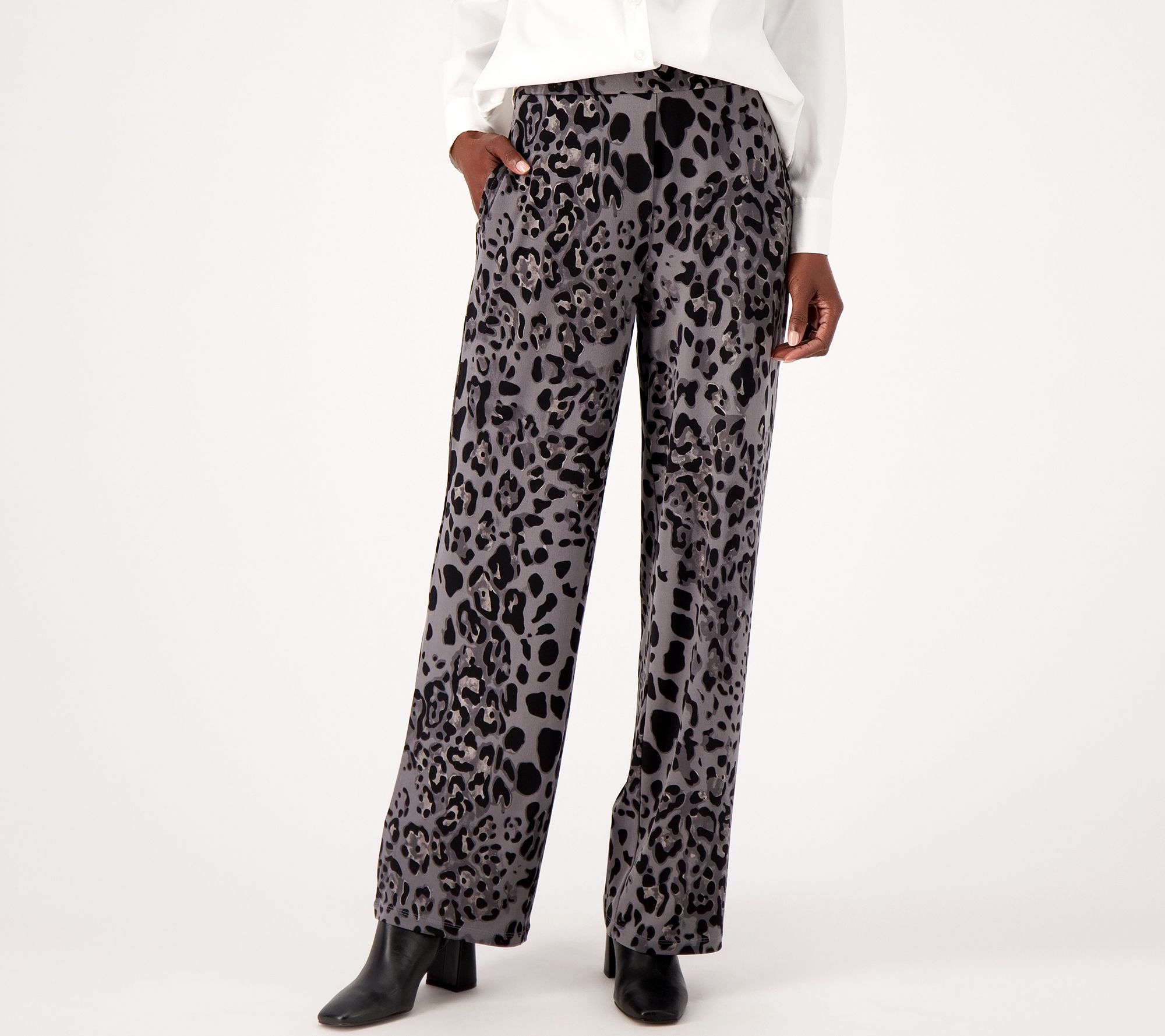 Susan Graver black brown leopard animal print slinky palazzo pants Size  Medium - $28 - From Jennifer