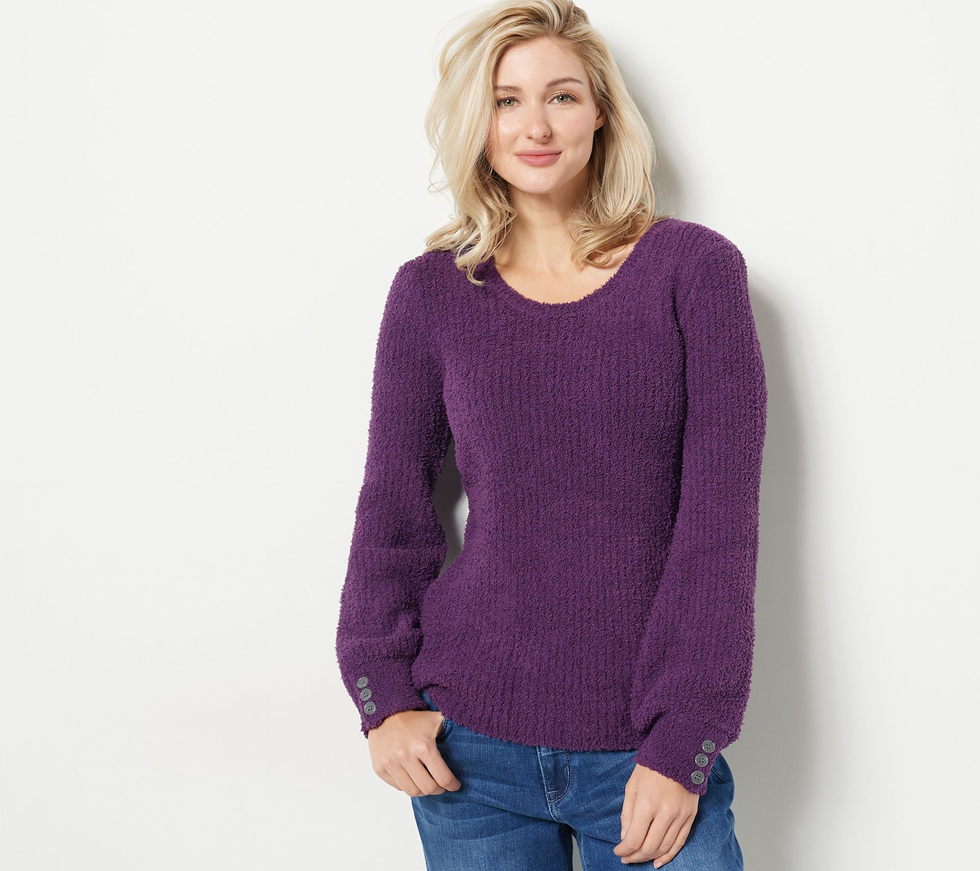 "As Is" Laurie Felt Cloud Sweater with Button Sleeve Detail