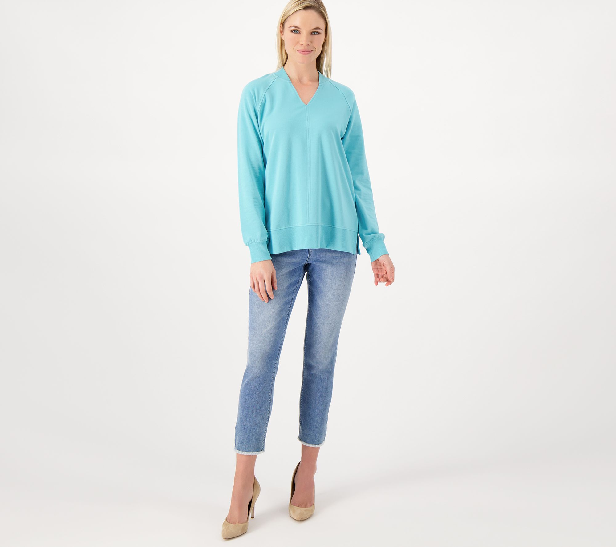 Belle Body by Kim Gravel TripleLuxe French Terry V-Neck Top - QVC.com