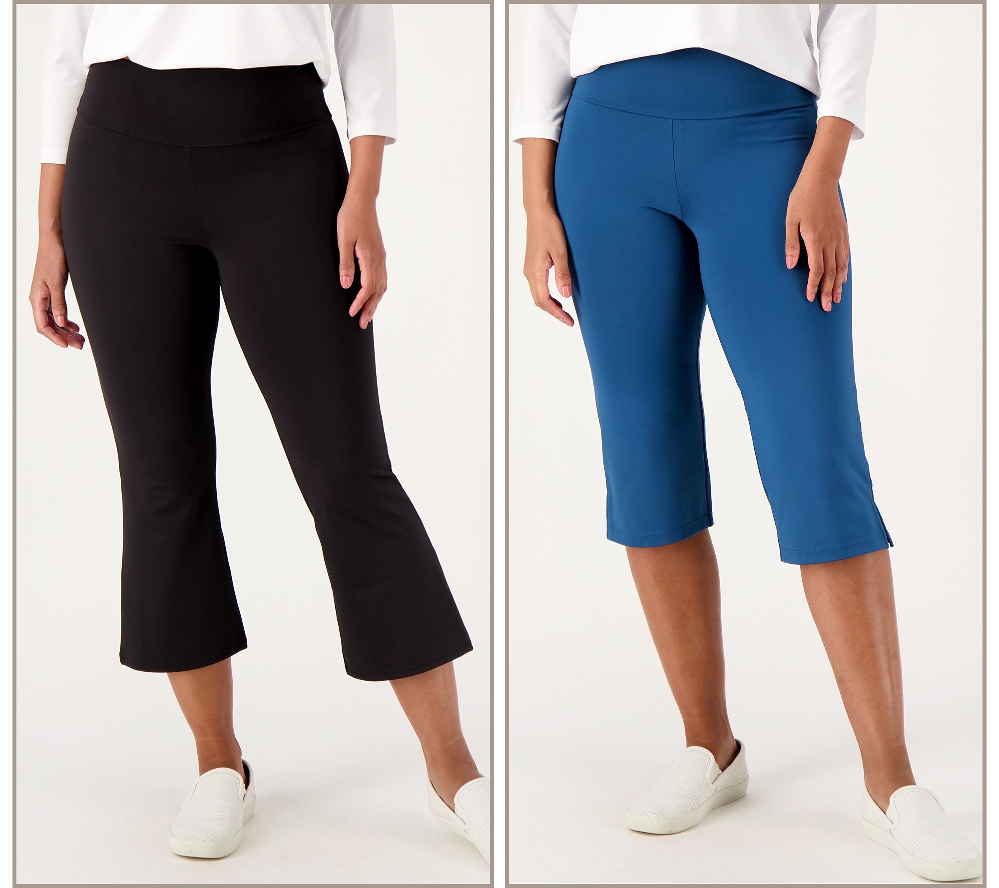 Buy Women's Cotton Lycra 3/4th Capri Leggings Pack of 2 Skin at