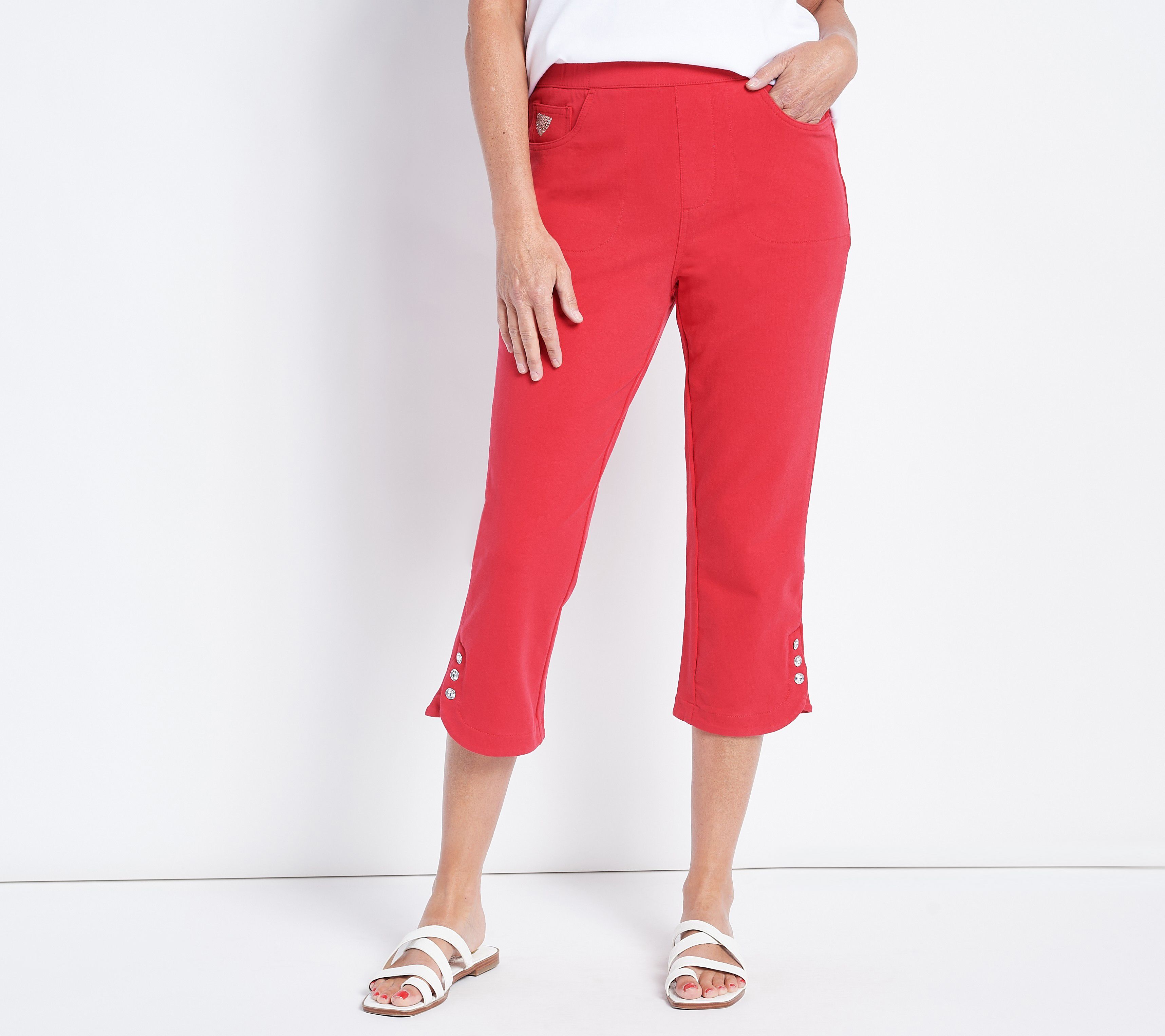 "As Is" Quacker Factory DreamJeannes Tulip Snap Hem Capri Pants
