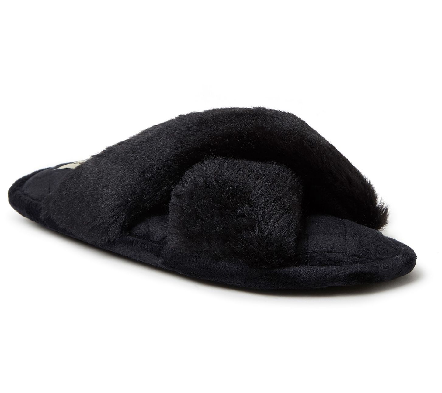 Dearfoams Women's Washable Faux Fur Crossband Slide Slipper -