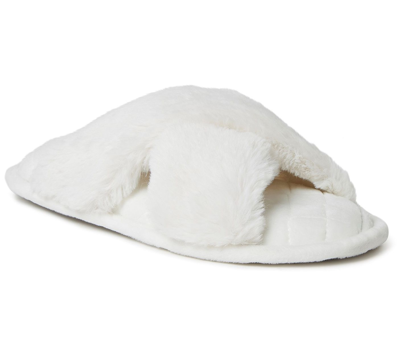 Dearfoams Women's Washable Faux Fur Crossband Slide Slipper -