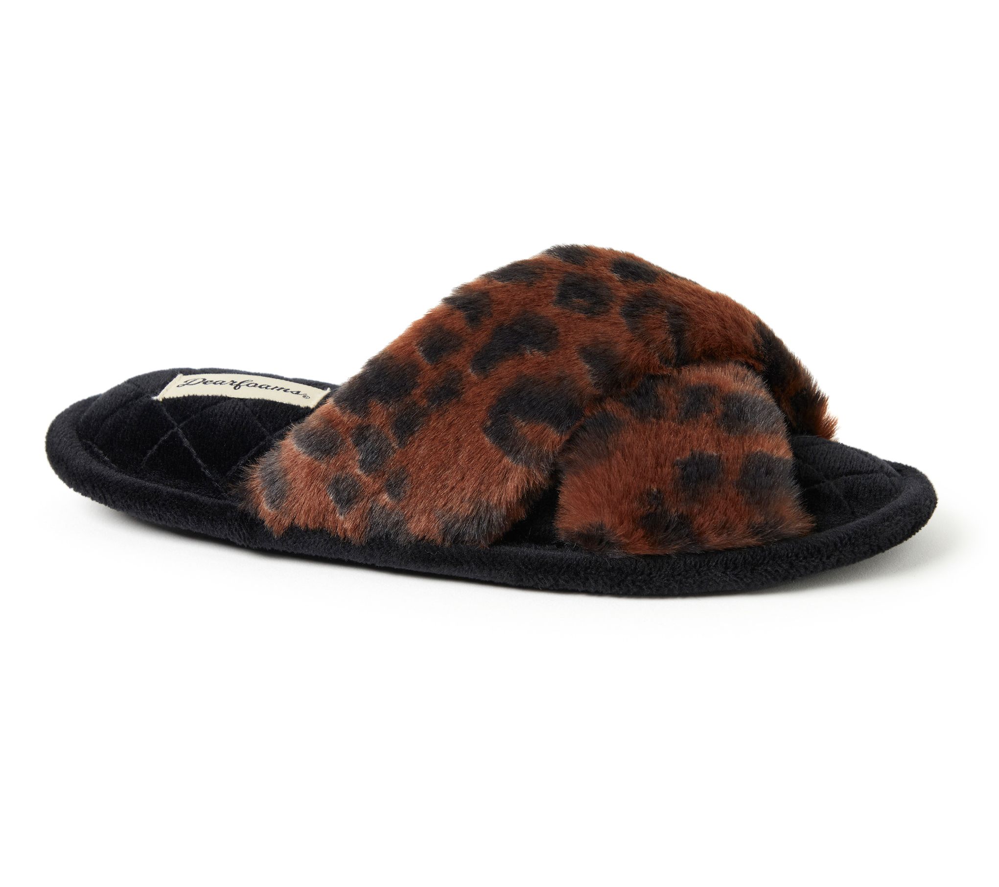 Dearfoams Women s Washable Faux Fur Crossband Slide Slipper