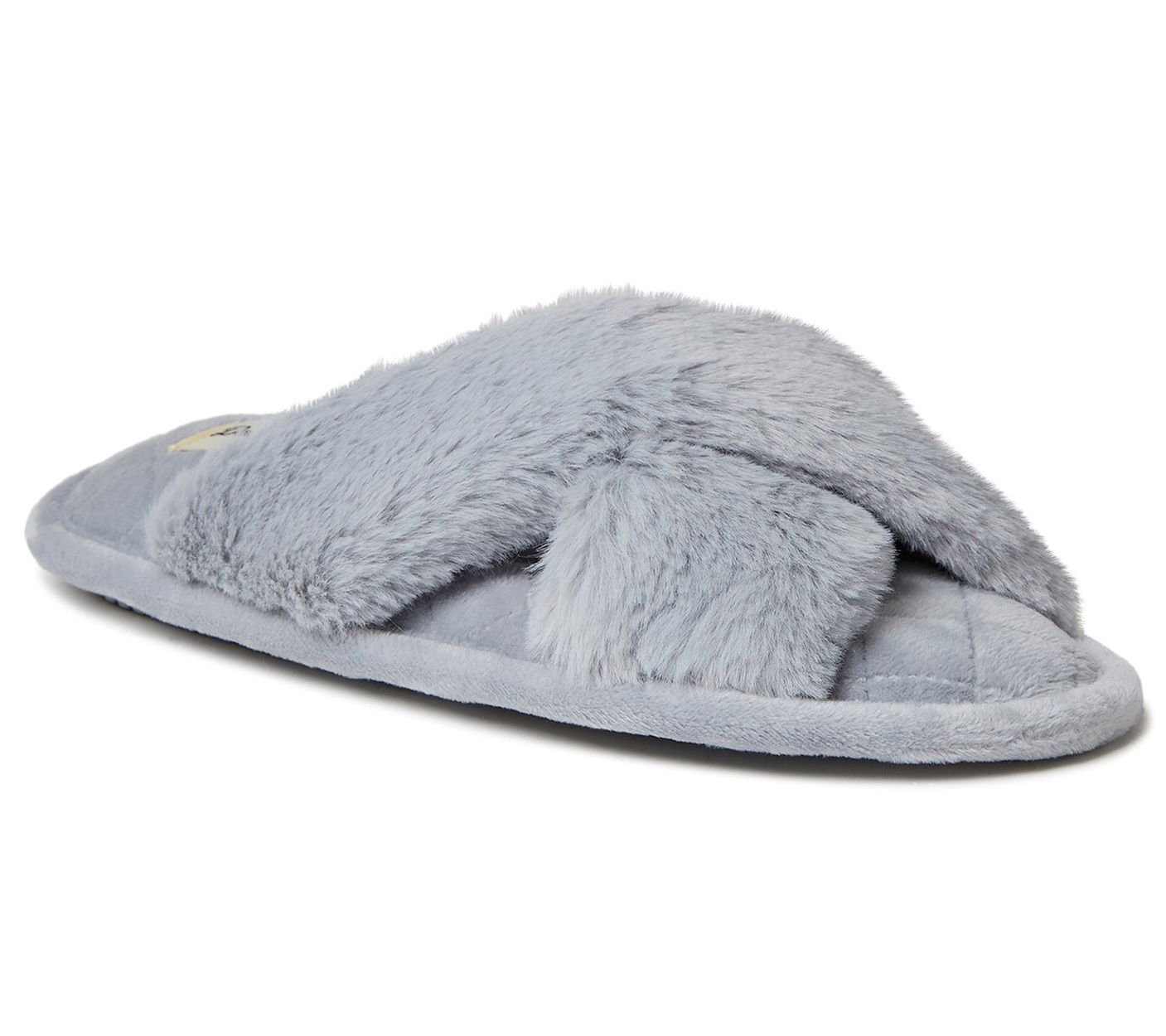 Dearfoams Women's Washable Faux Fur Crossband Slide Slipper -