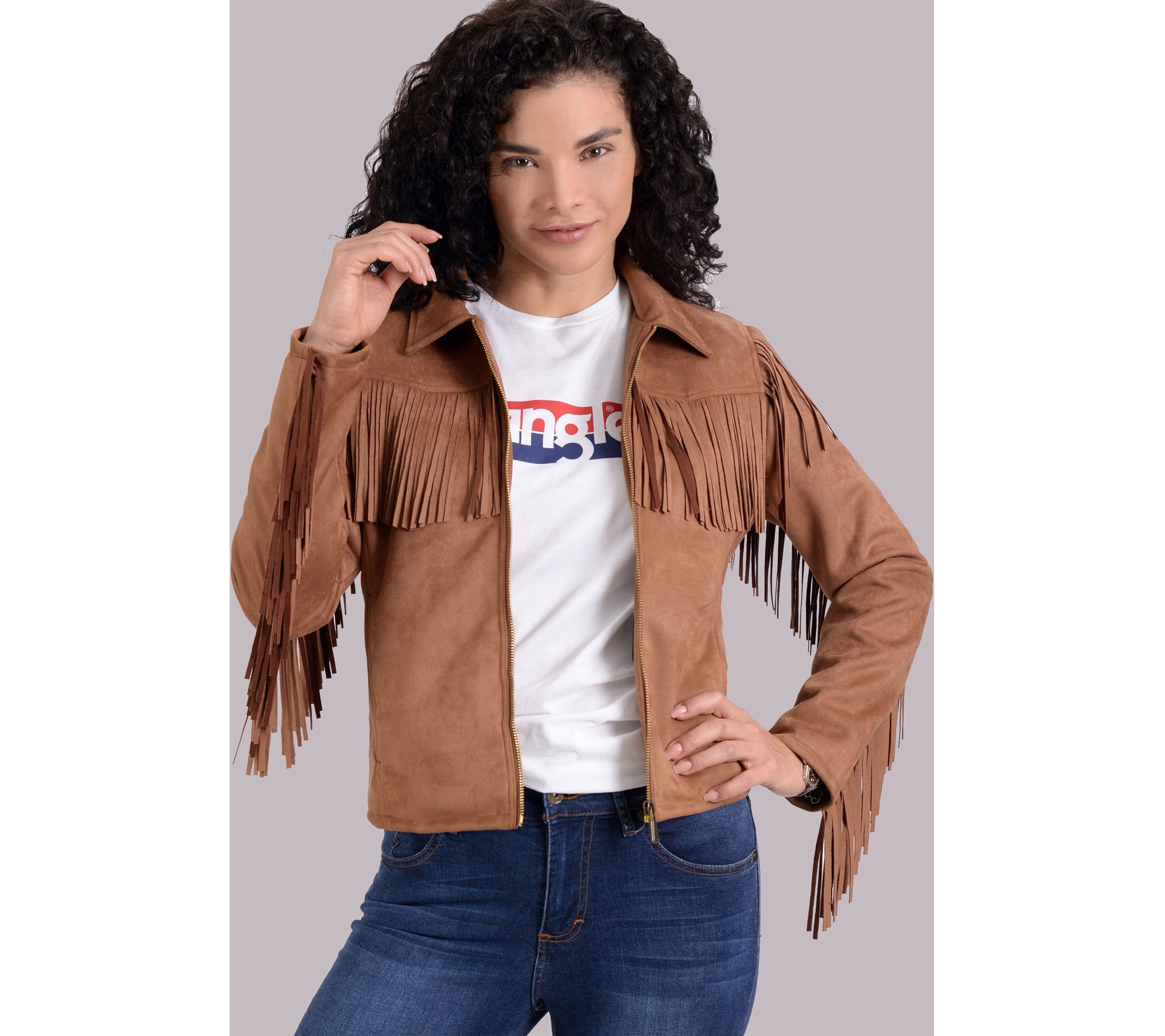 Wrangler Faux Suede Fringed Jacket for Women
