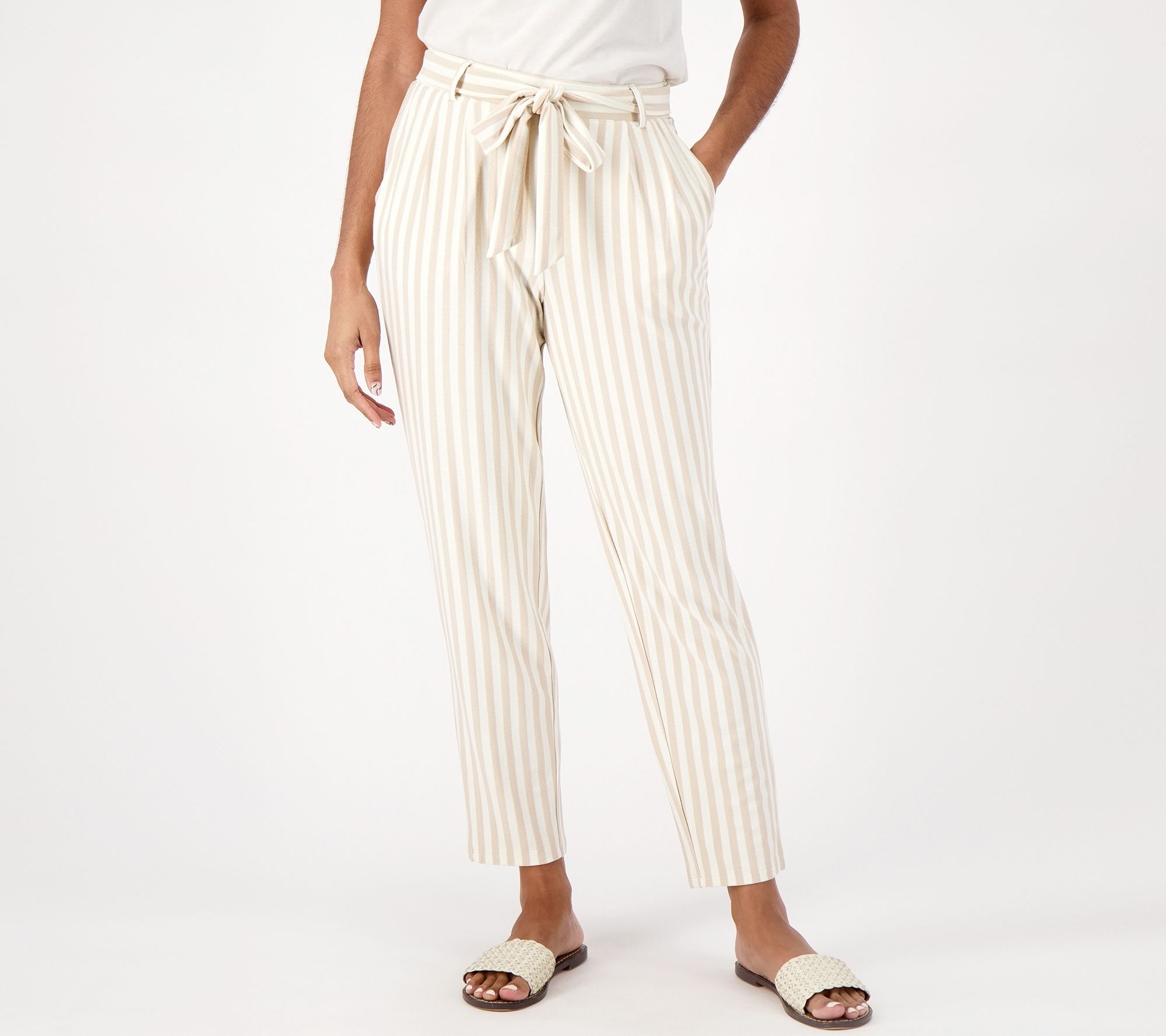 AnyBody Yarn Dyed Textured Jersey Tapered Leg Pant with Tie