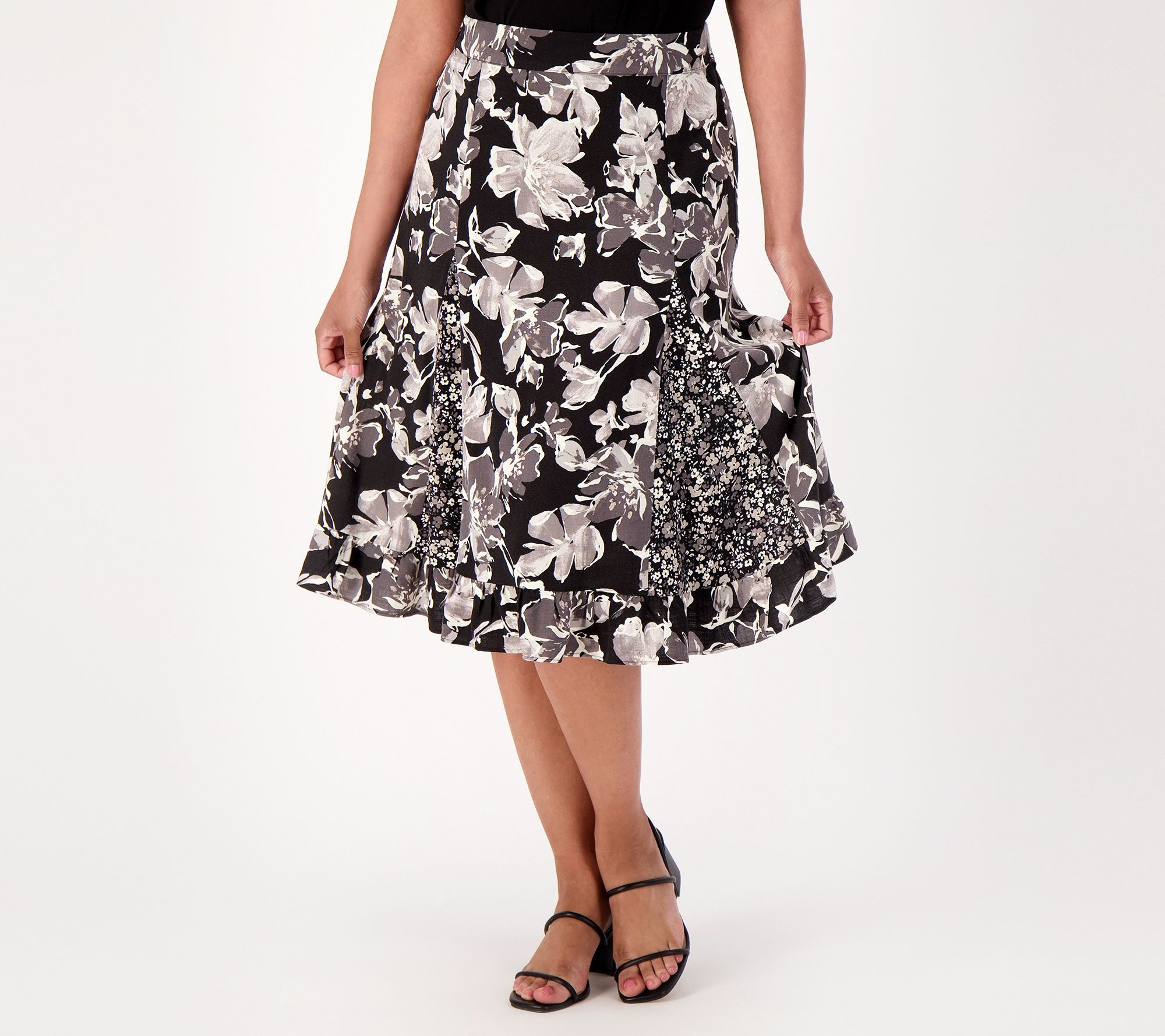 Isaac Mizrahi Live! Regular Stretch Woven Twin Print Midi Skirt