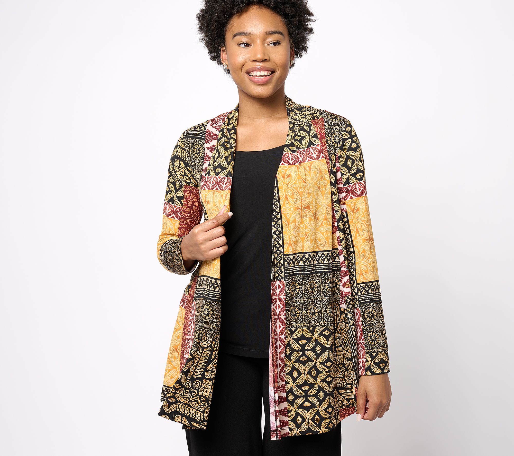 Susan Graver Regular Printed Liquid Knit Cardigan and Solid Tank Set