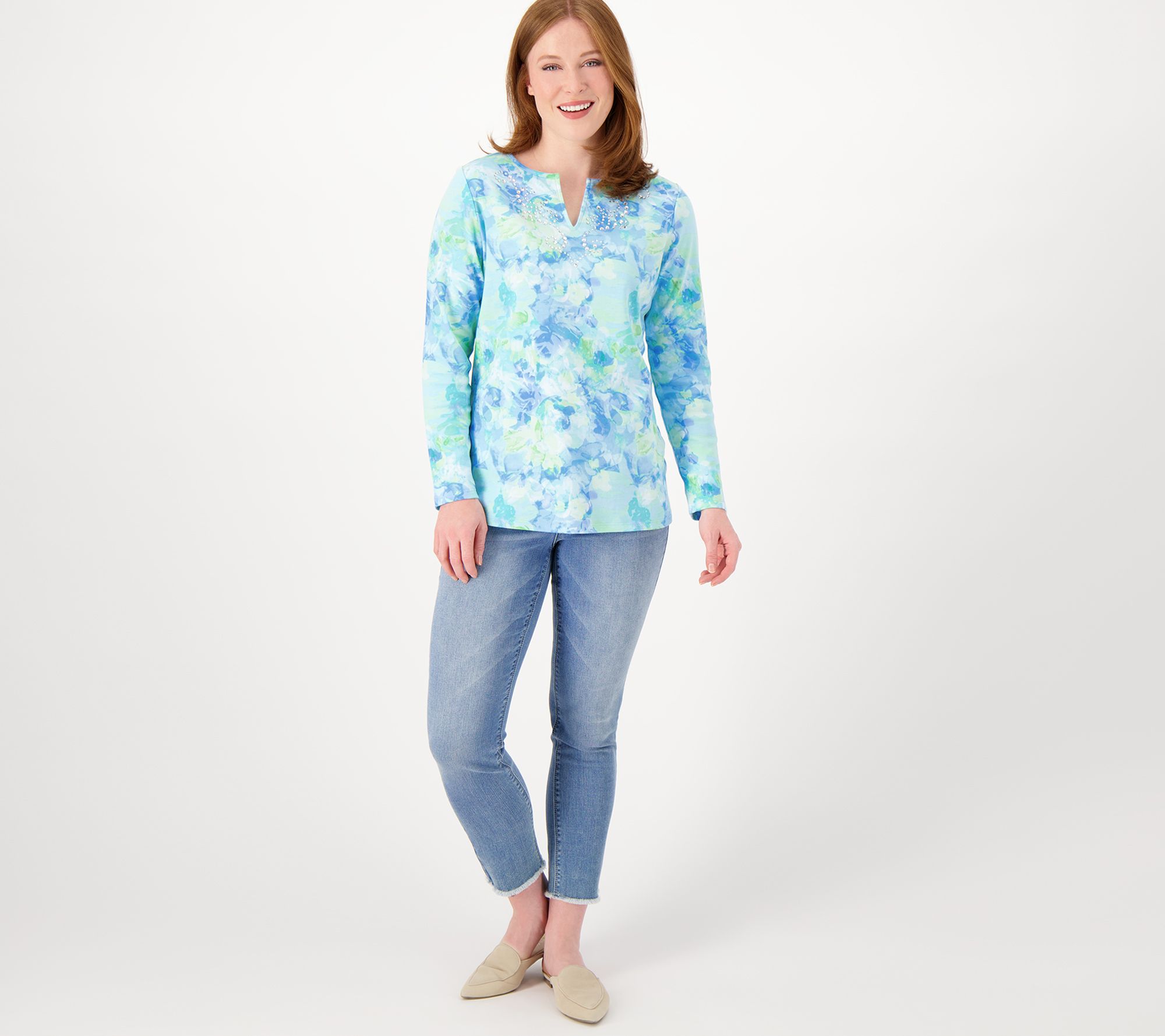 "As Is" Quacker Factory Bling It On Printed Top