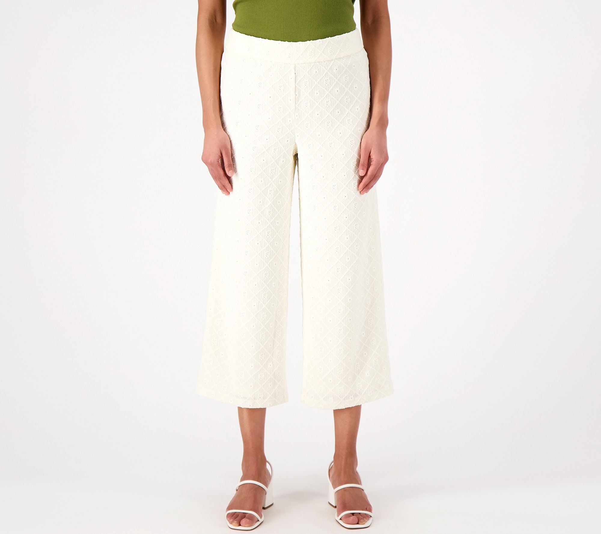 "As Is" Isaac Mizrahi Live Regular Texture Knit Crop Pants