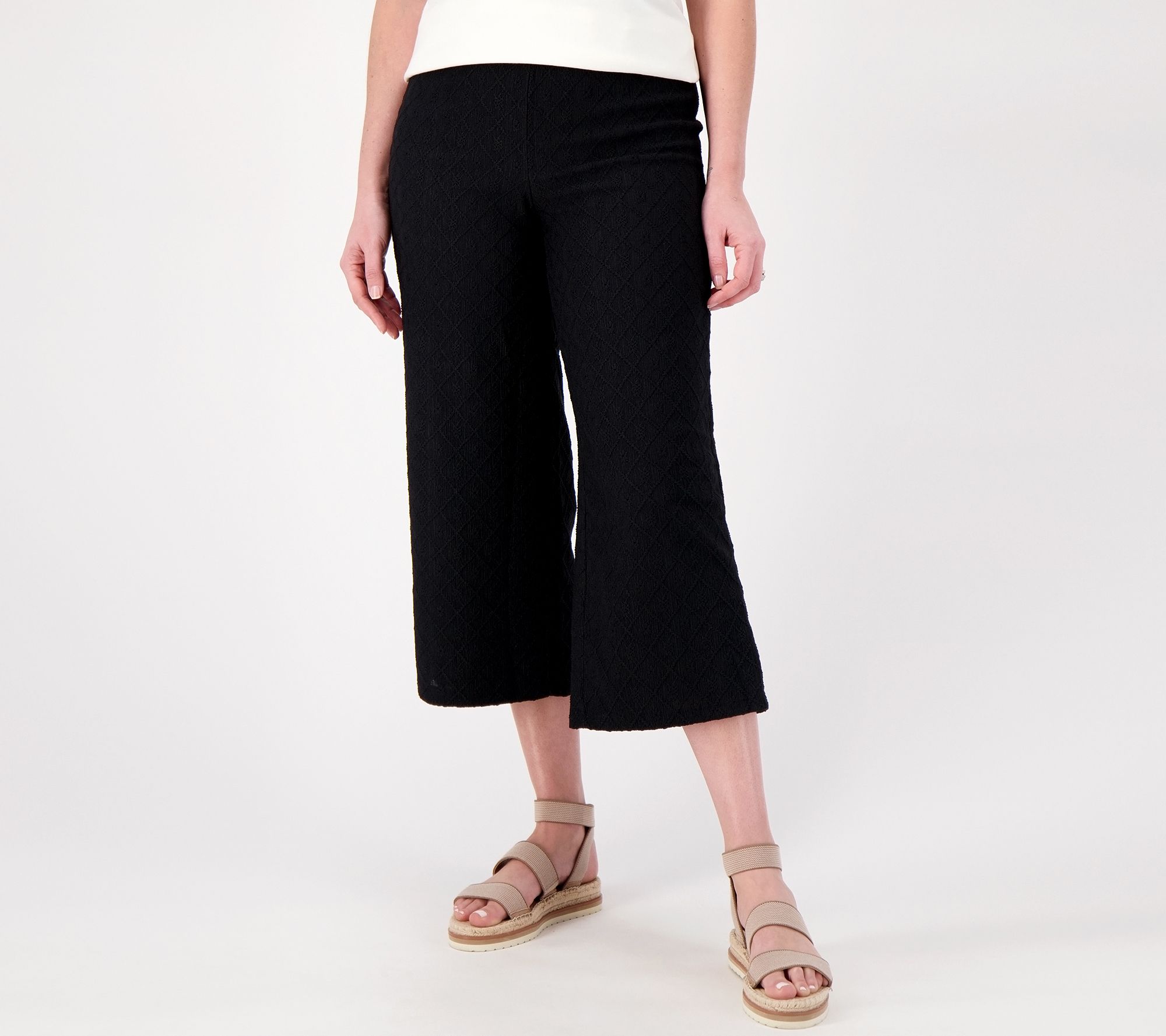 "As Is" Isaac Mizrahi Live Regular Texture Knit Crop Pants