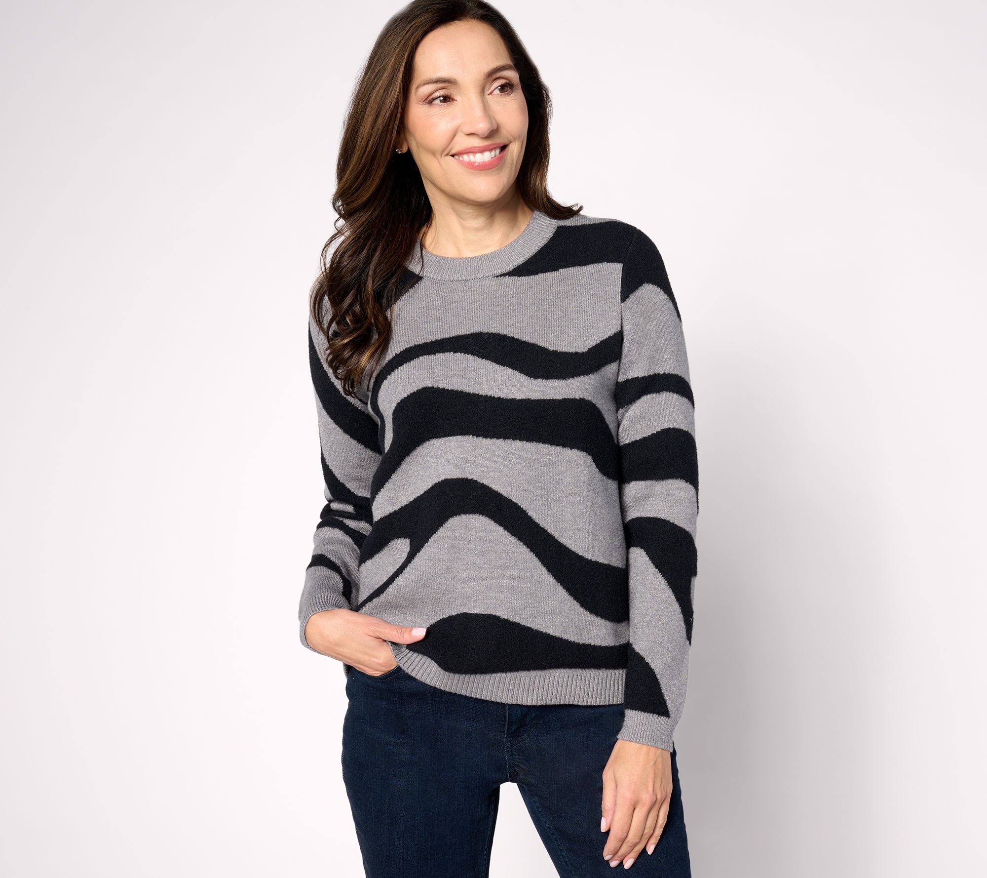 LOGO by Lori Goldstein Wavy Colorblock Sweater