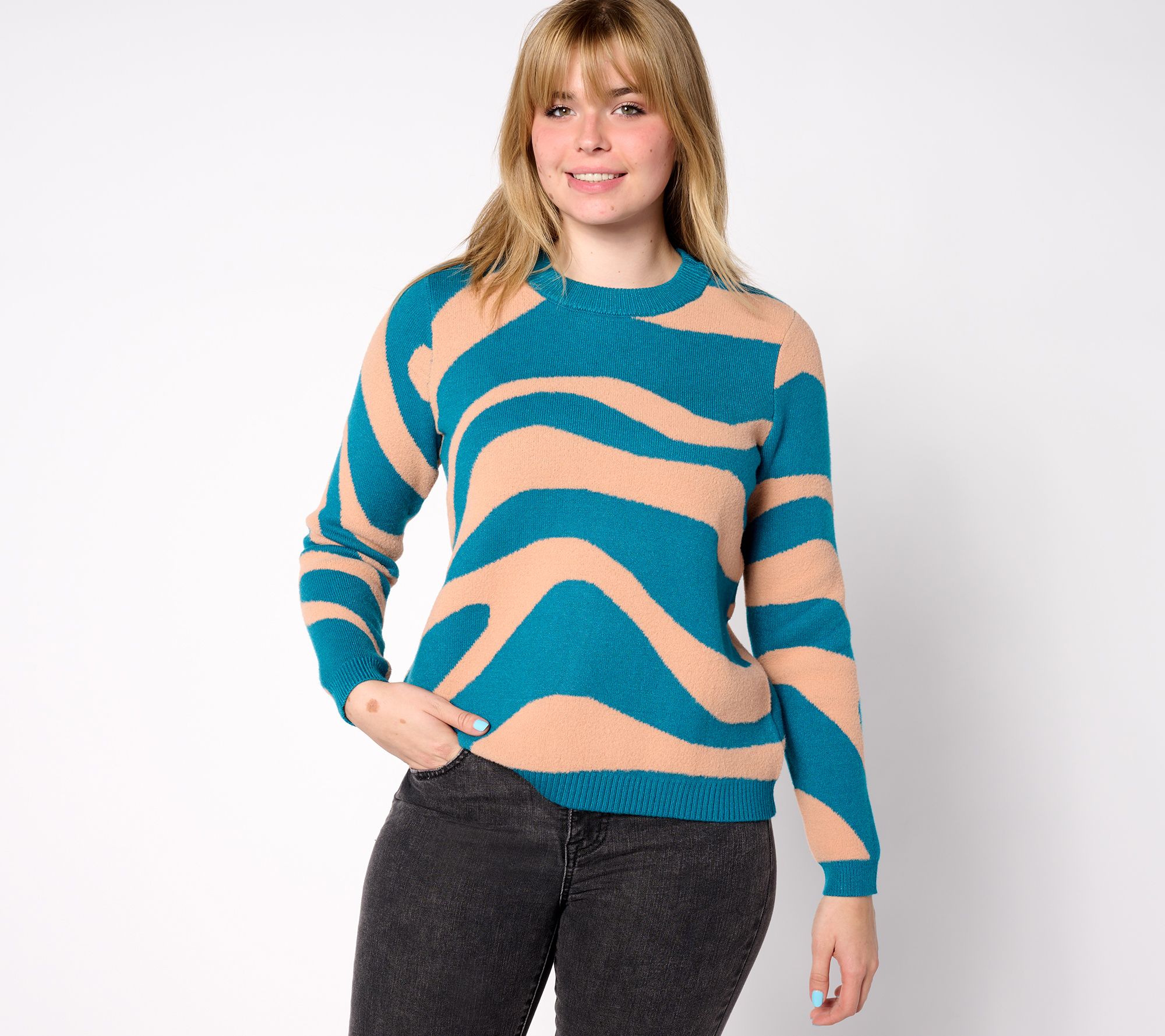 LOGO by Lori Goldstein Wavy Colorblock Sweater