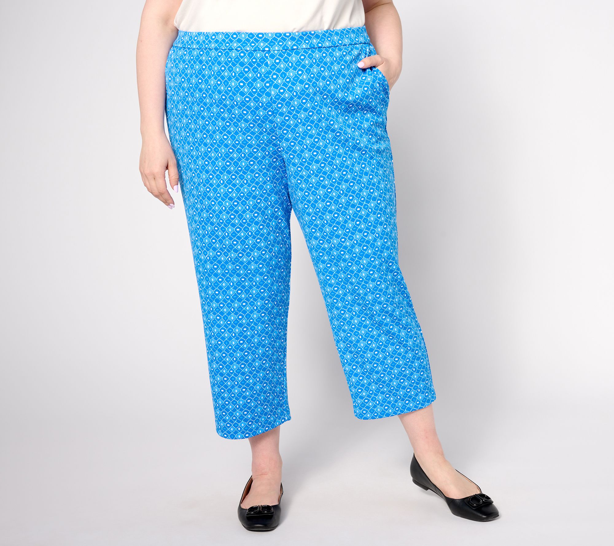 Susan Graver Size XL Blue & White Printed Pull On Wide Leg Crop Capri Pants  - $22 - From Gabrielle