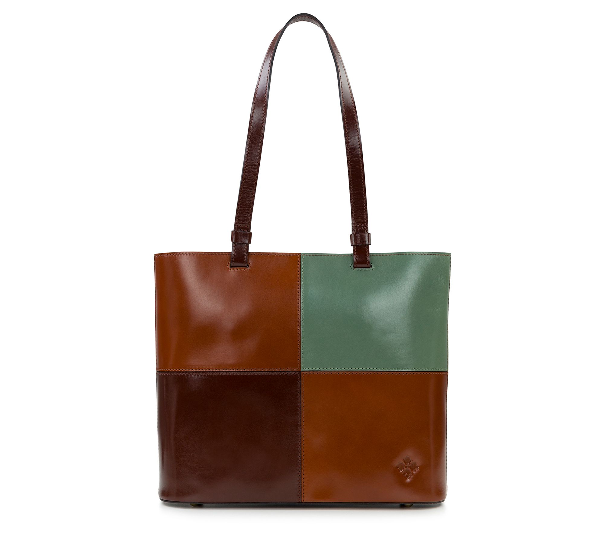 Patricia Nash Brown Patchwork Leather Whip Stitch Tote Shoulder Bag