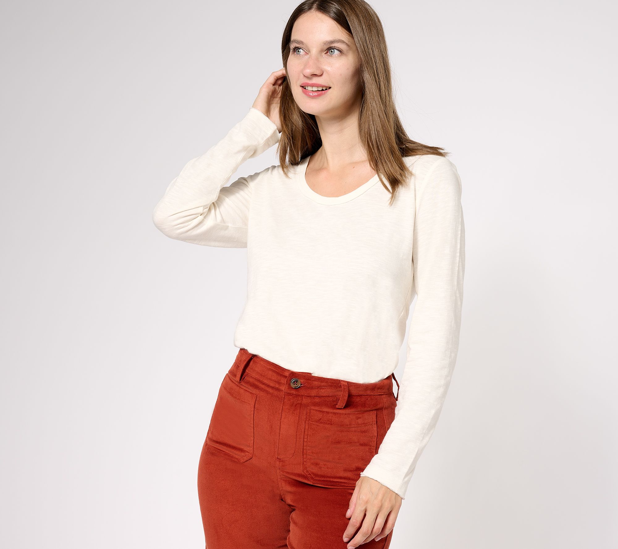 "As Is" Canyon Retreat Scoop Neck Long Slv Top with Center Back Seam