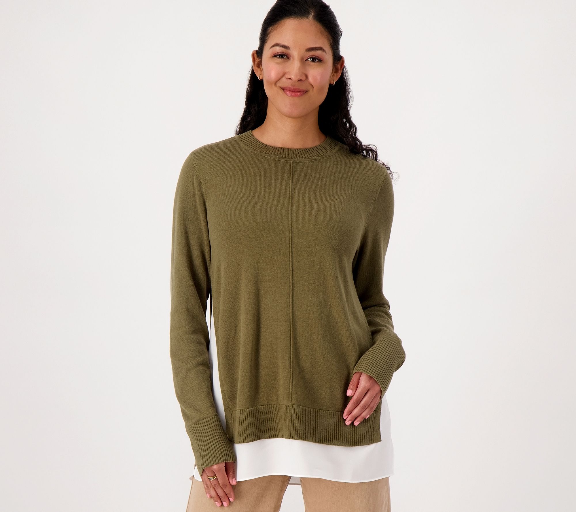 "As Is" Isaac Mizrahi Live! Layered Look Sweater with Exposed Linking