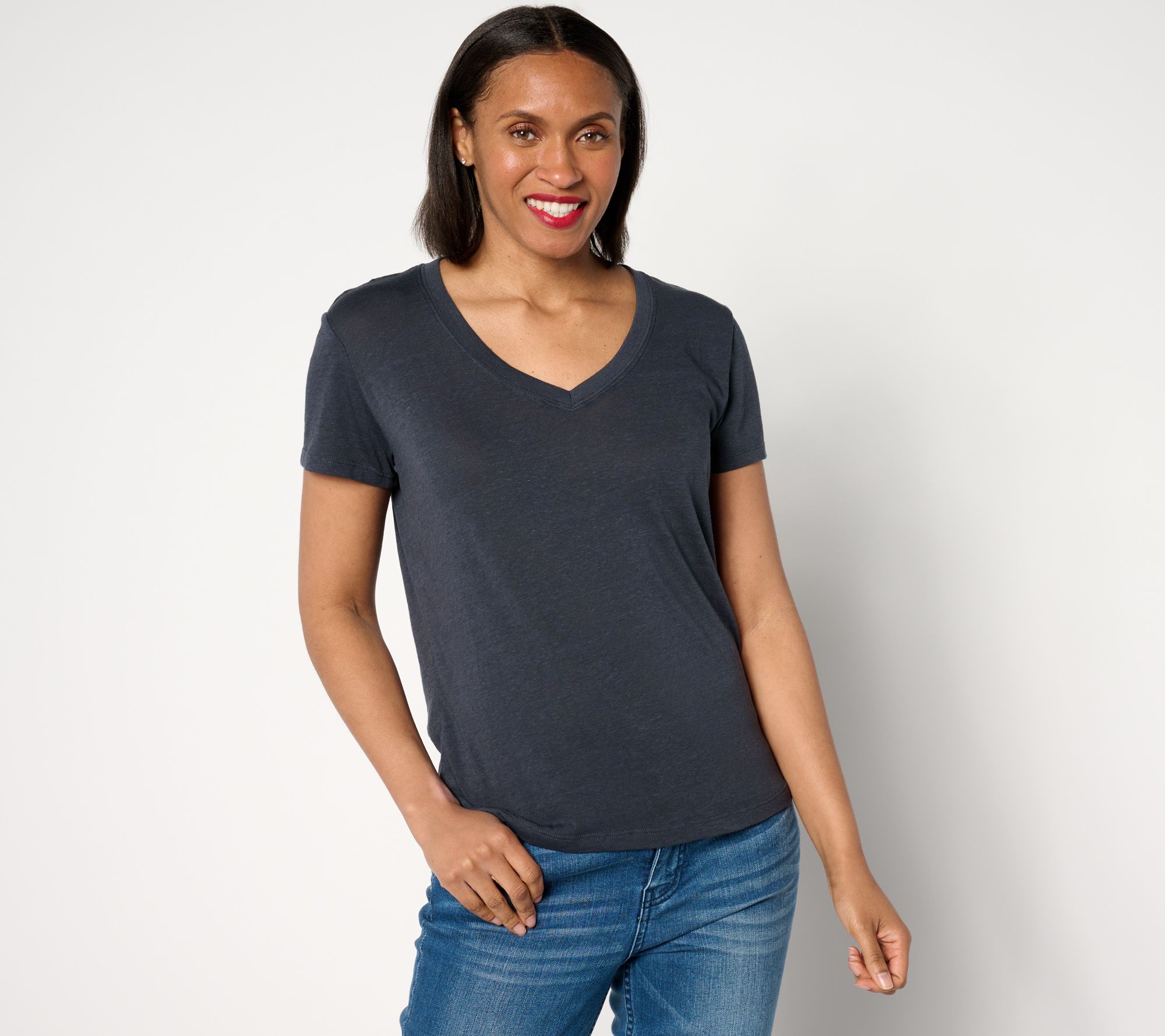 Barefoot Dreams Malibu Collection Slub Burnout V-Neck Tee