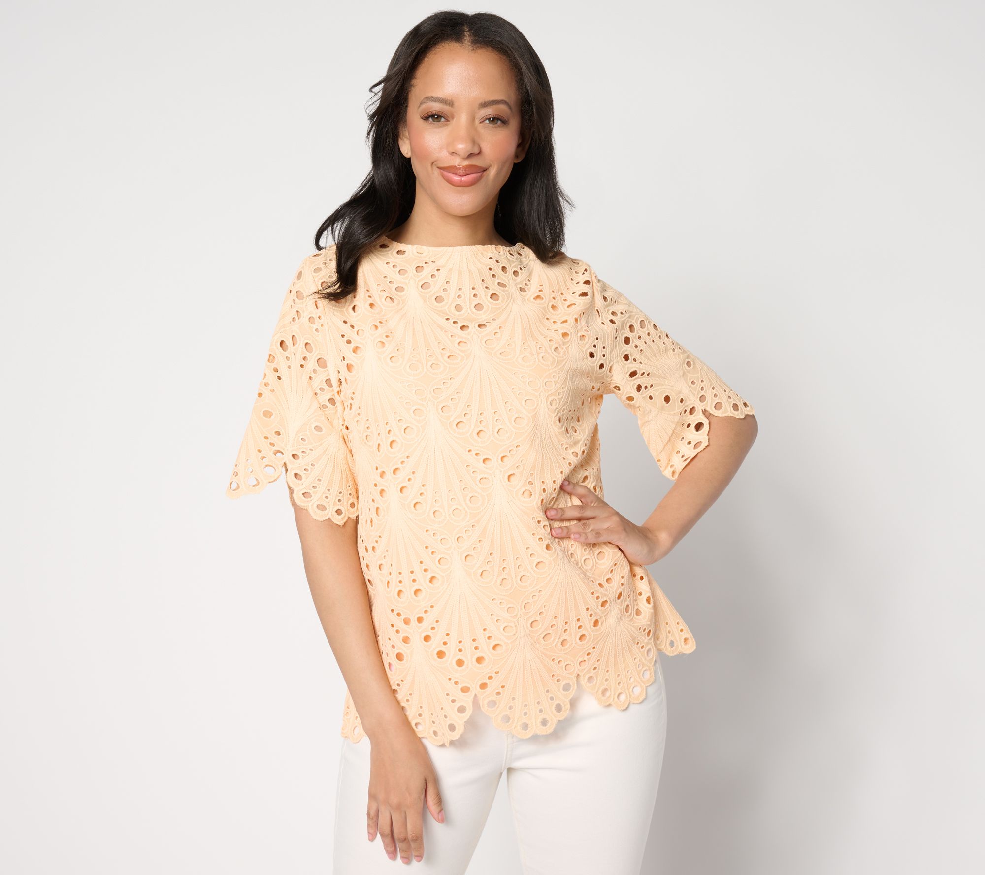 BEAUTIFUL by Lawrence Zarian Eyelet Top with Knit Tank
