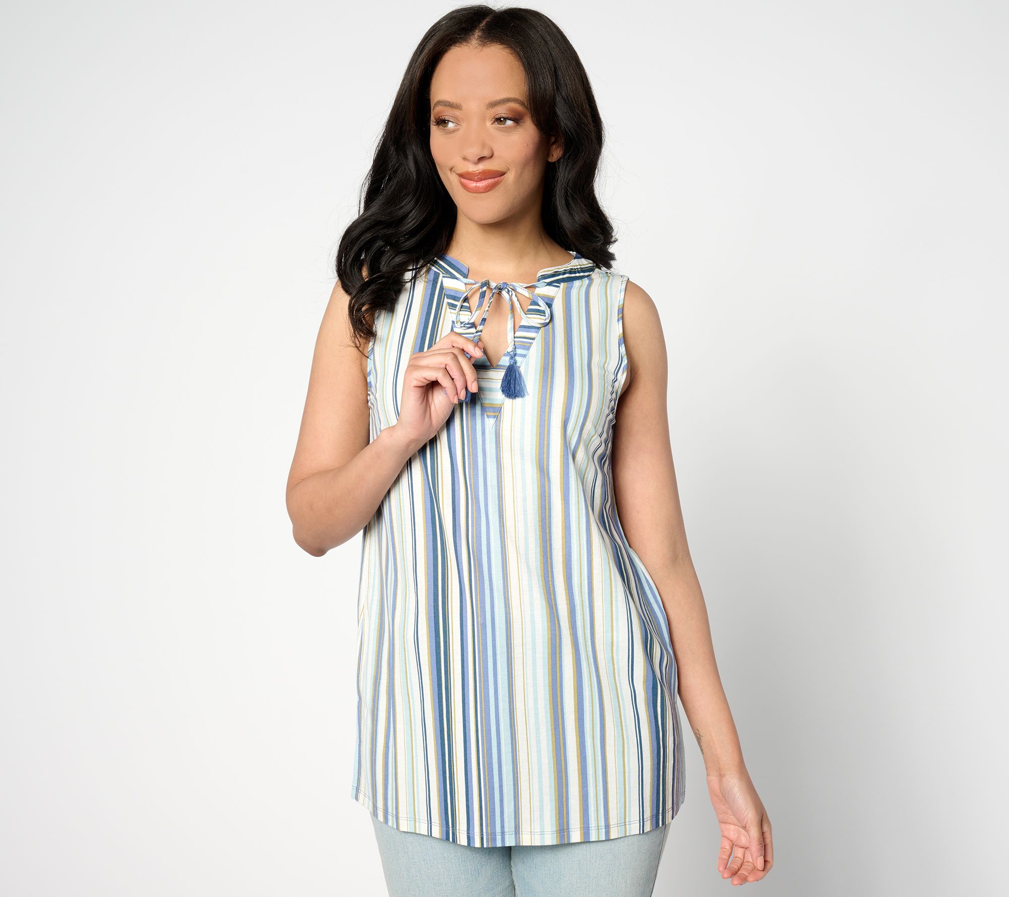 Belle Beach by Kim Gravel Cabana Knit Calypso Stripe Tunic Top