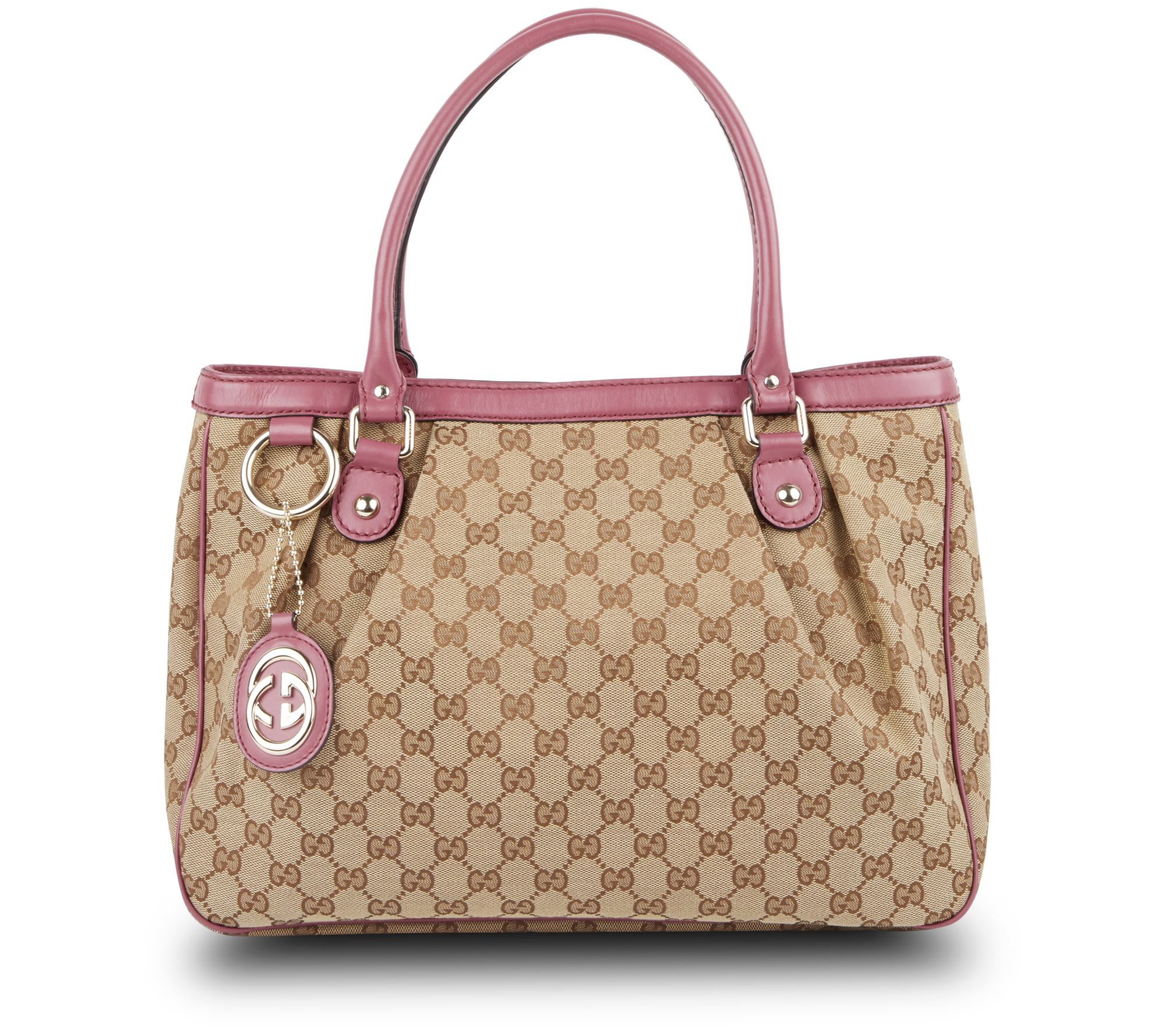 Pre Owned Gucci Sukey Tote Bag GG Canvas Pink QVC