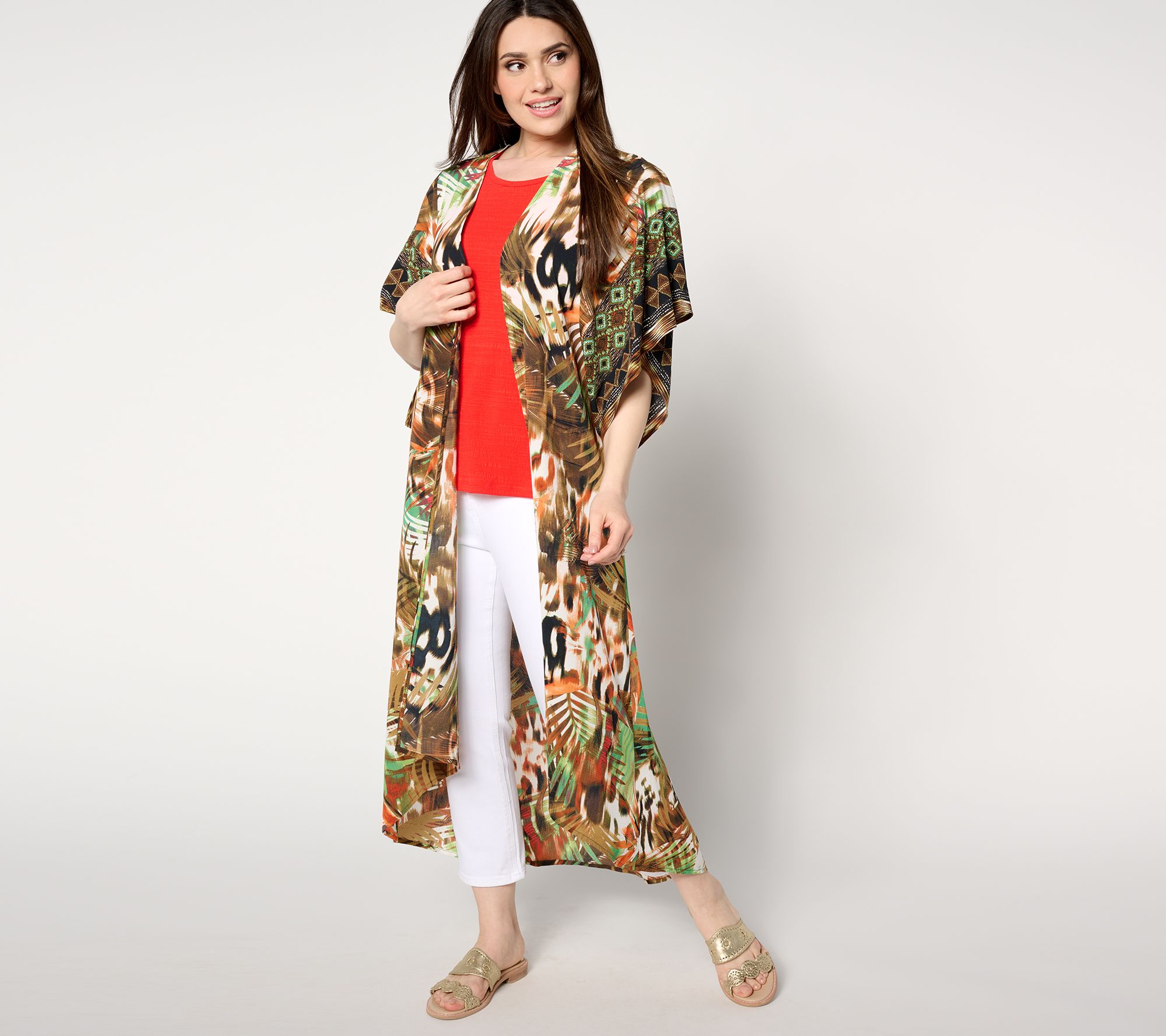 Attitudes by Renee Petite Border Print Duster