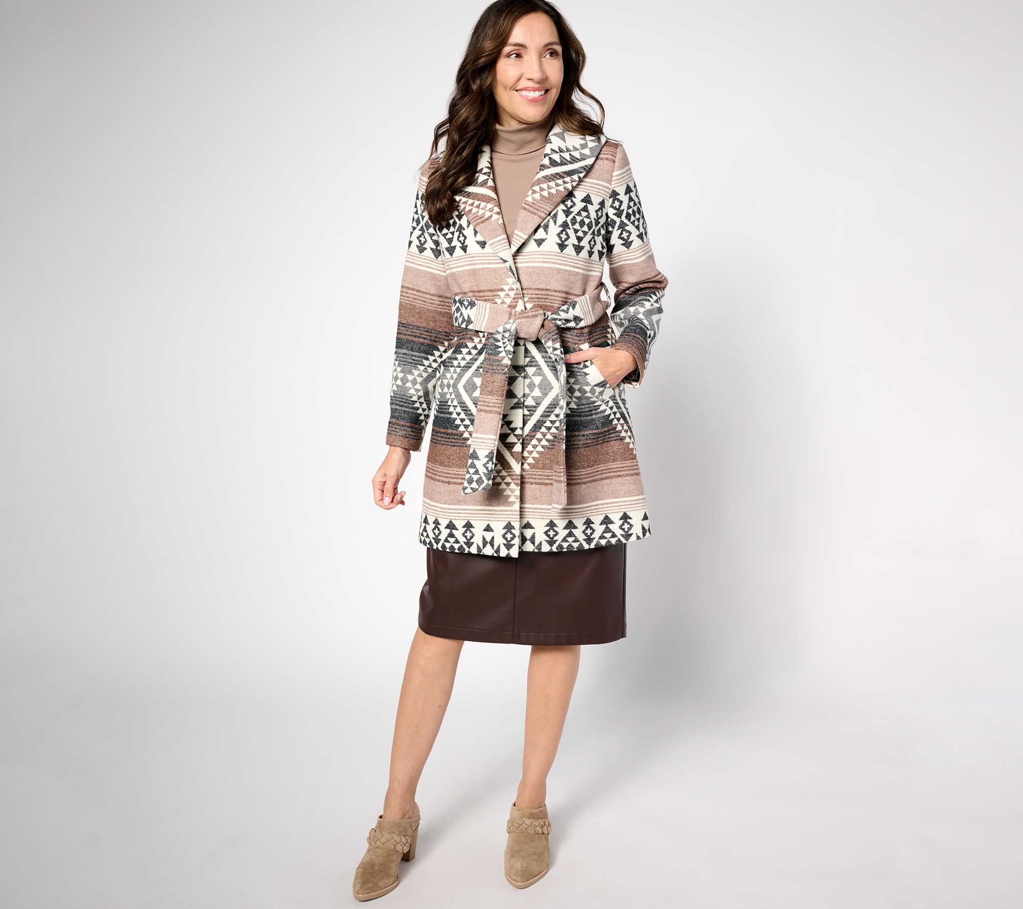 "As Is" Denim & Co. Canyon Retreat Jacquard Coat with Self Belt