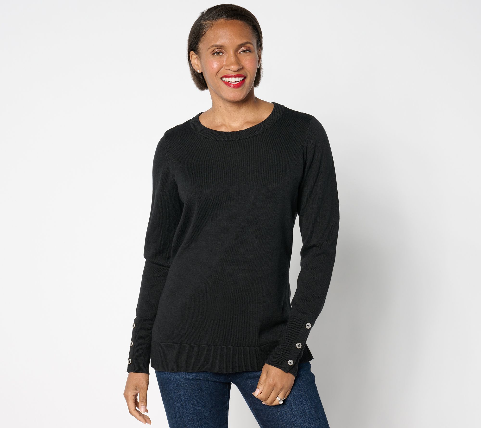 Belle by Kim Gravel Enamel Button Crewneck Sweater